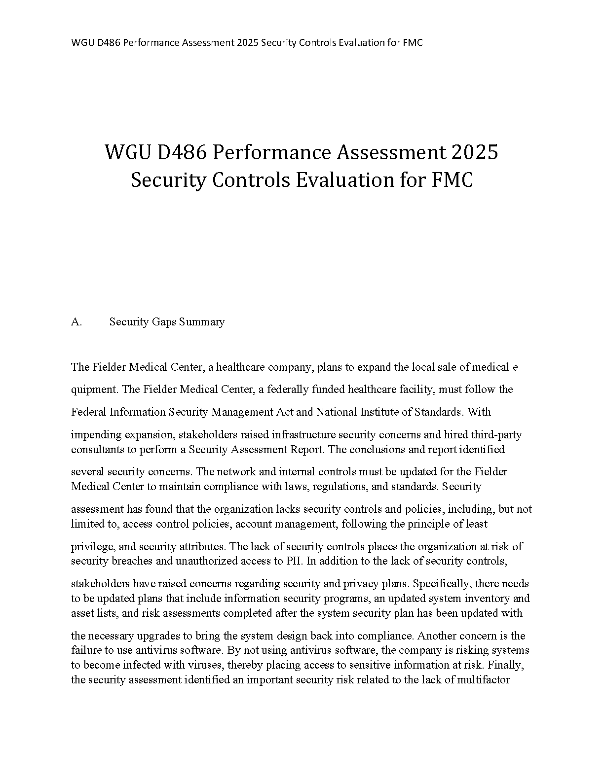 WGU D486 Security Controls Evaluation Study Guide 2025