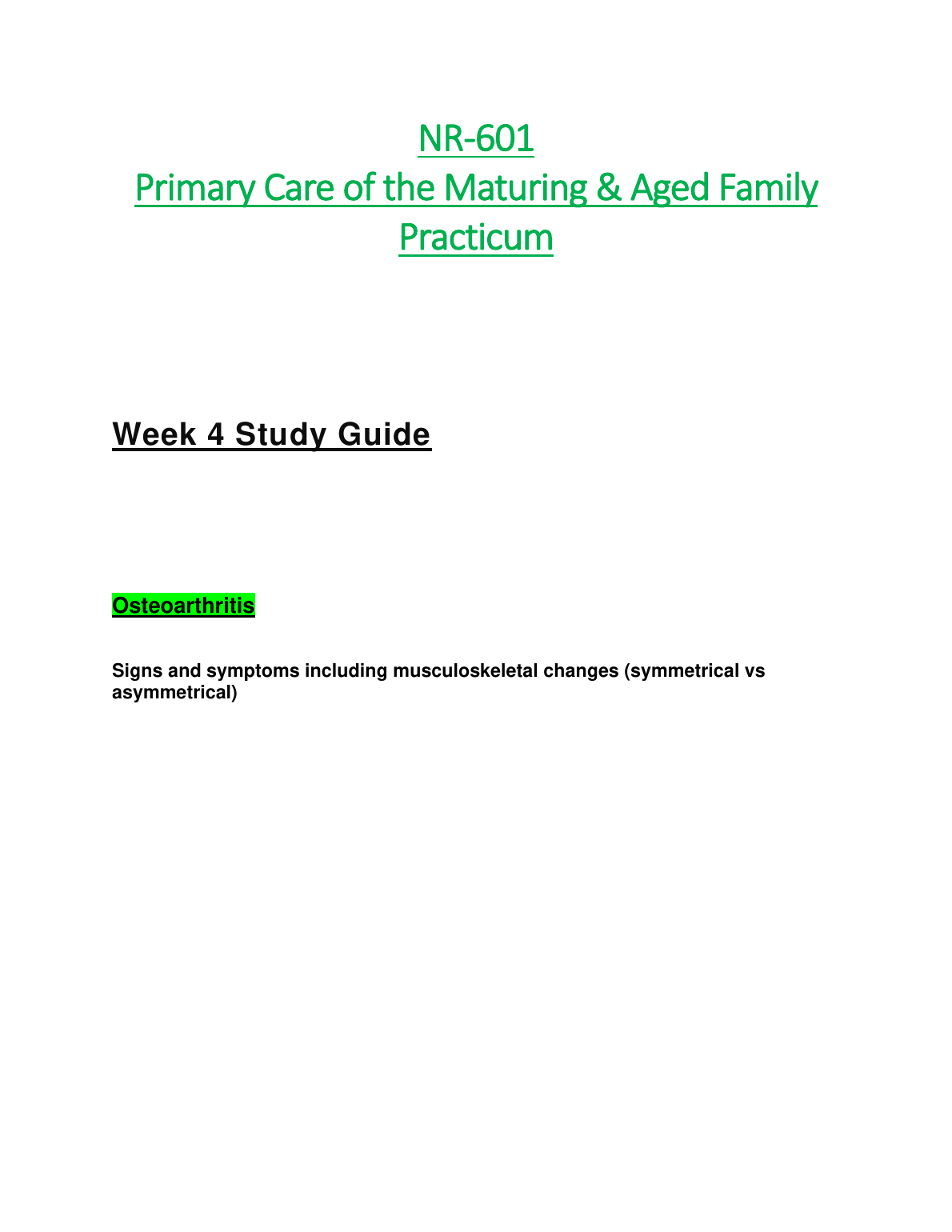 NR 601 Week 4 Study Guide 2023 Osteoarthritis IMG-1