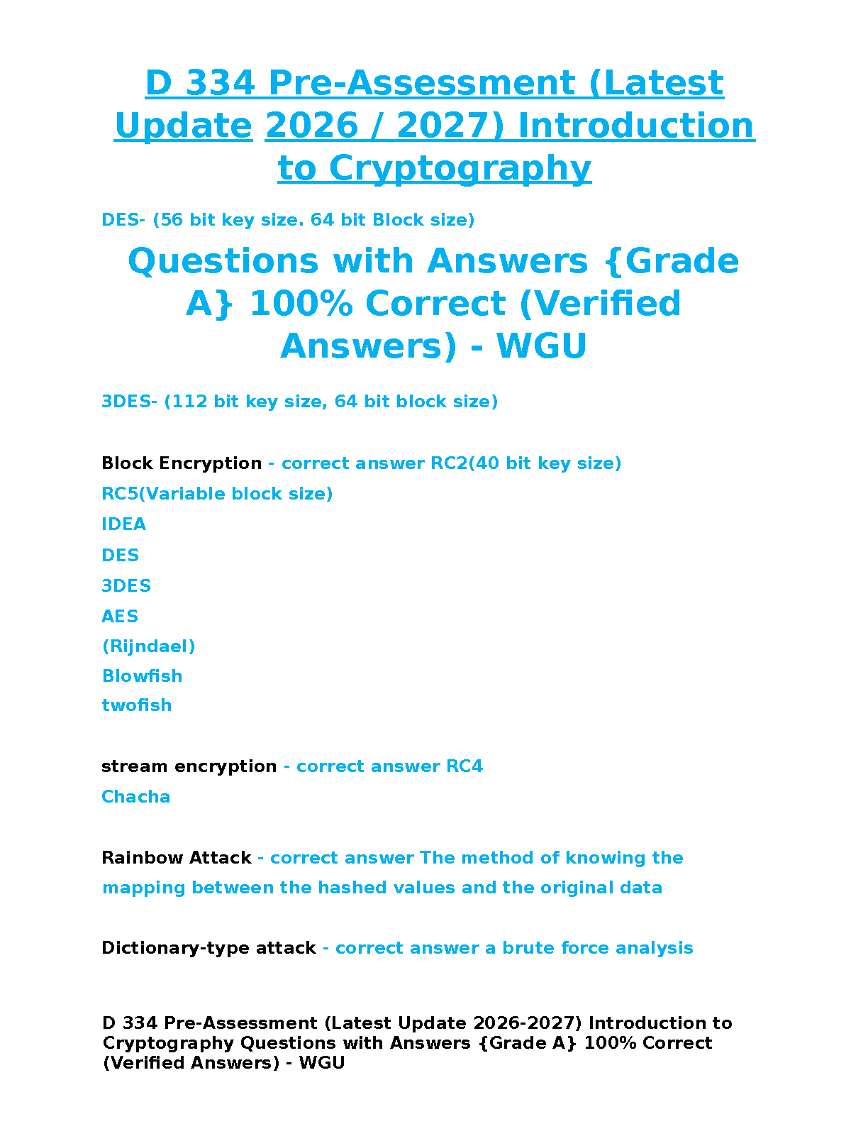 WGU D334 Cryptography Test Bank with Verified Answers IMG-3