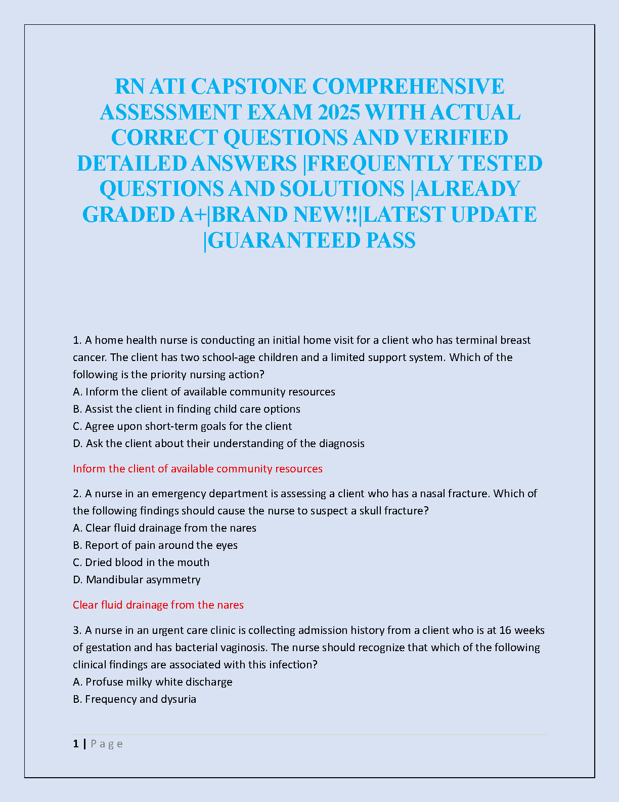 ATI RN Capstone Exam Prep Guide 2026/27 A+ Solutions