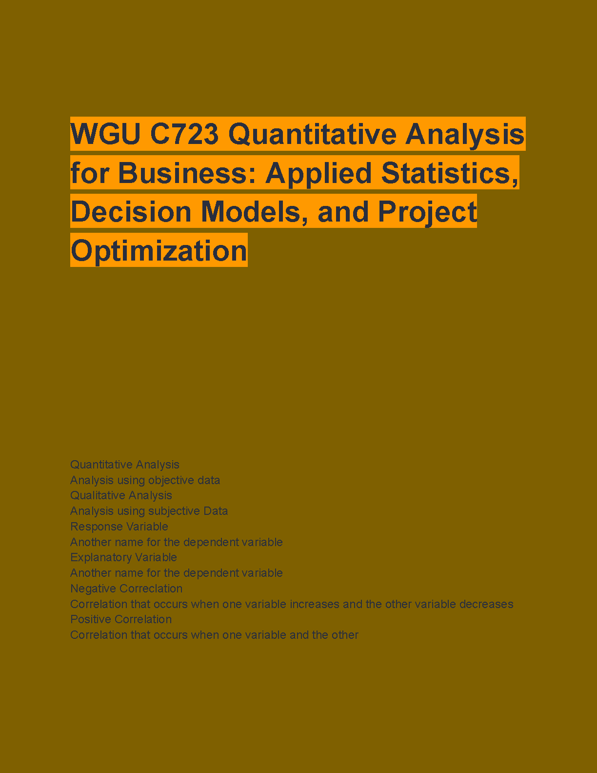 WGU C723 Quantitative Analysis Business Exam Study Guide IMG-1