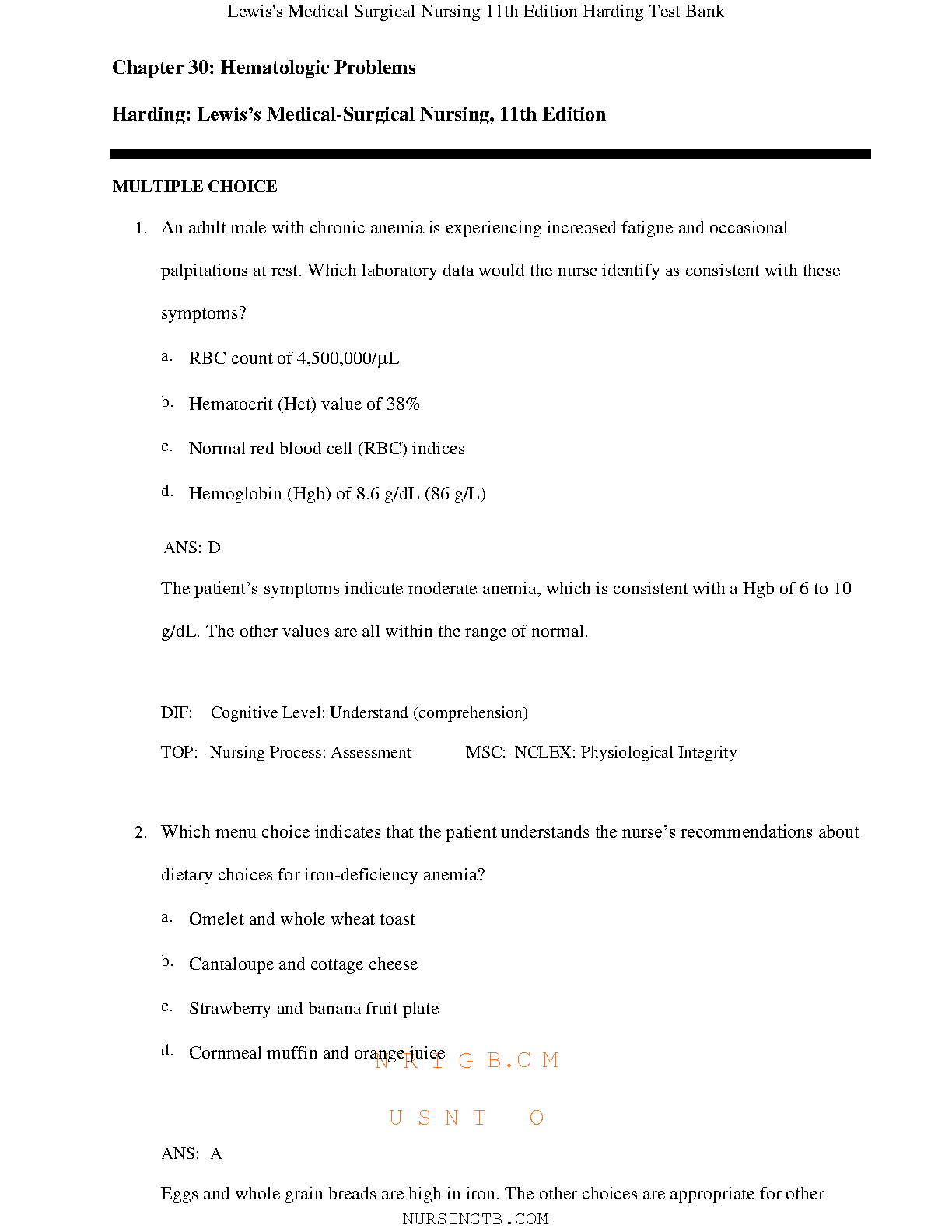 Lewis Med Surg Nursing 11e Test Bank 2026/27