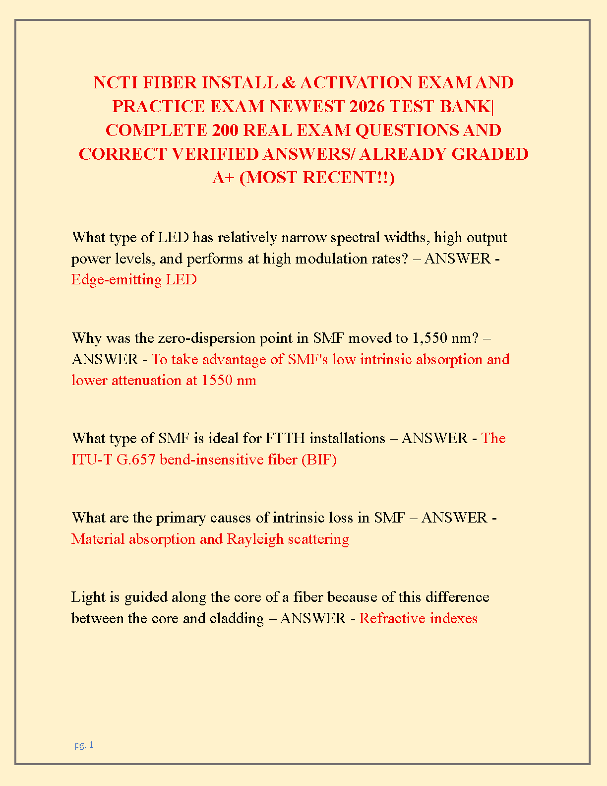 NCTI Fiber Install & Activation Exam Test Bank 2026