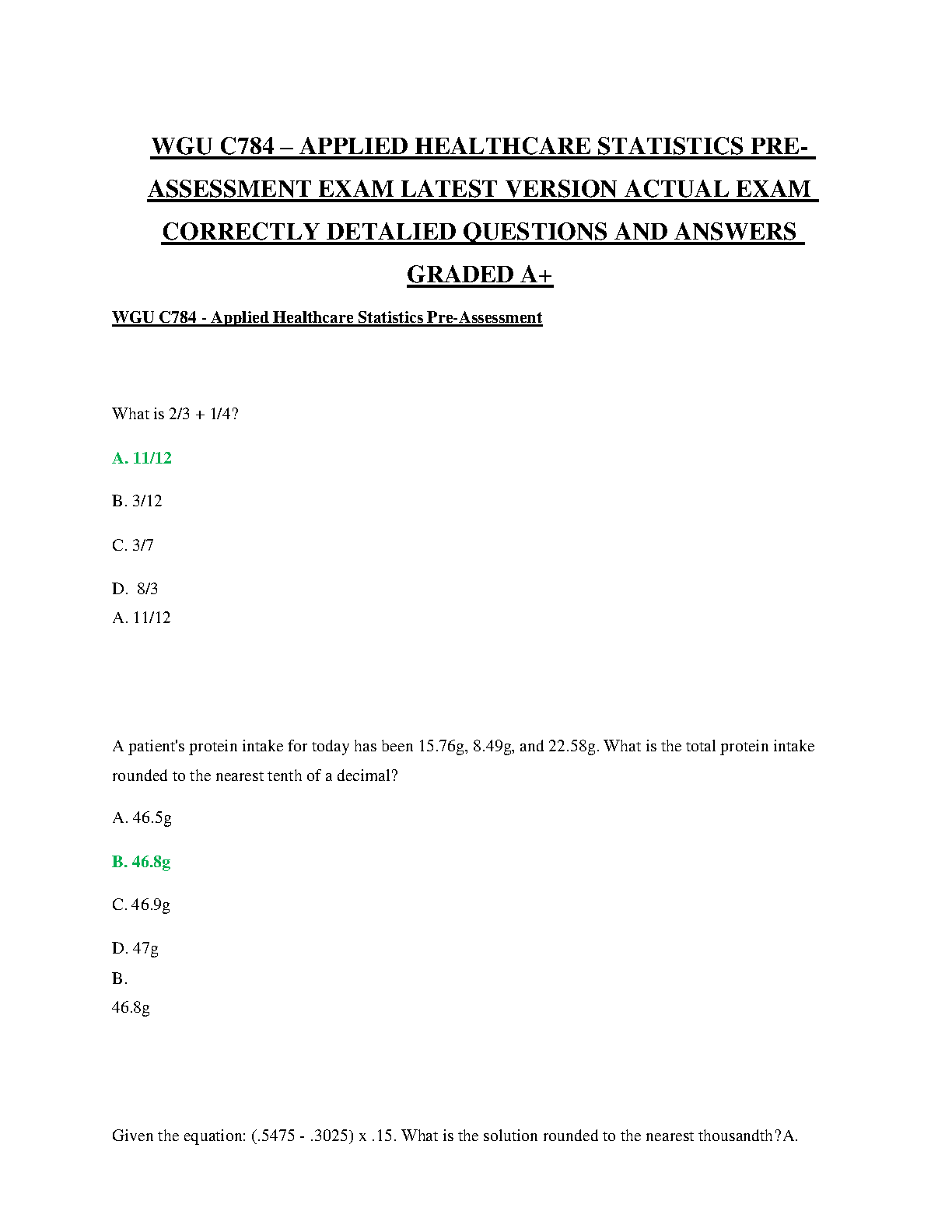 WGU C784 Applied Healthcare Stats Prep Guide 2024/2025