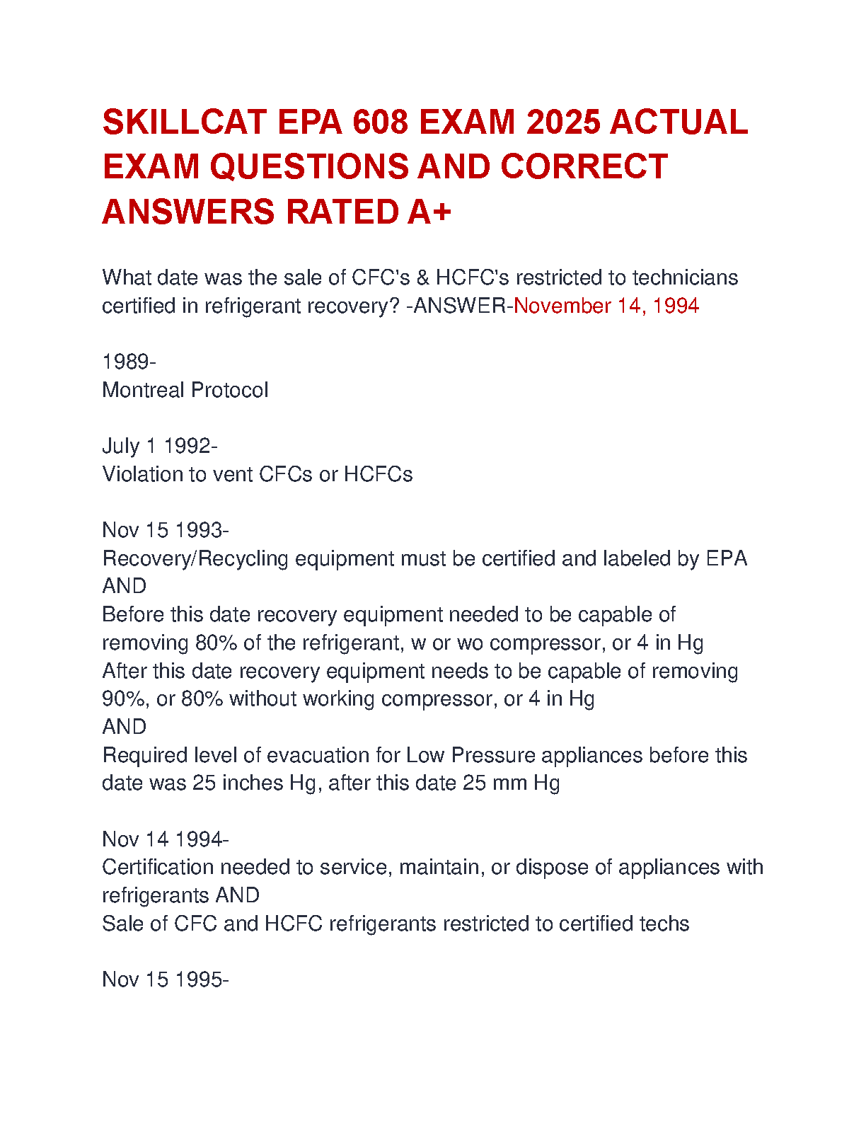 EPA 608 Skillcat Exam Qs & As 2026/27 Prep