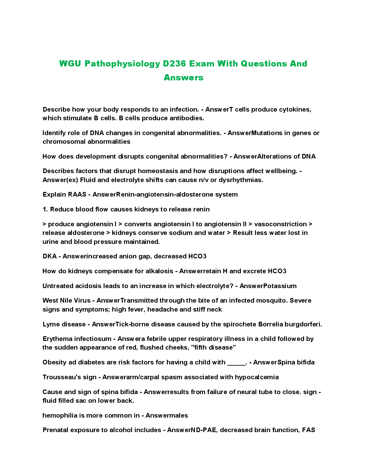 WGU Pathophysiology D236 Exam Qs & A 2023/2024