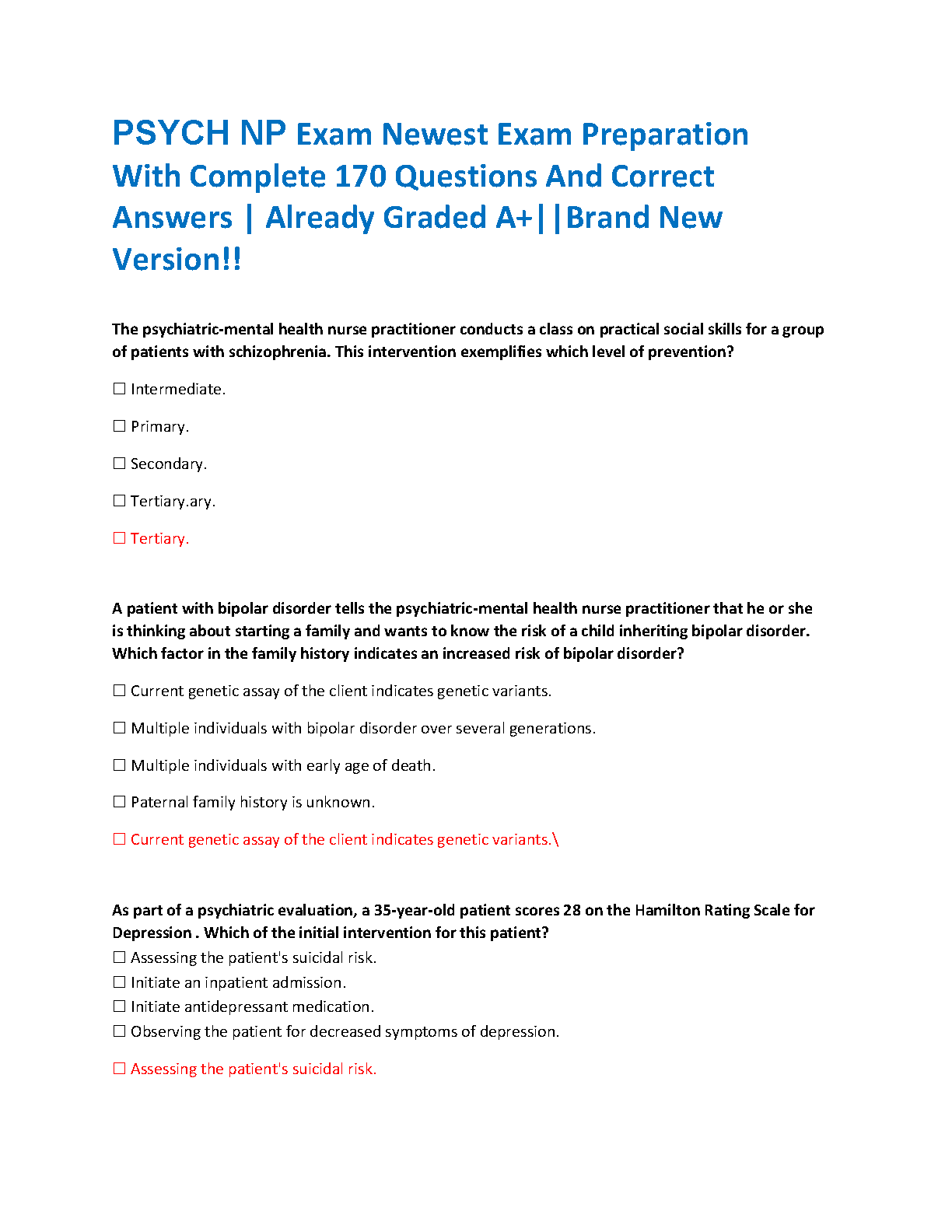 PMHNP Exam Prep 2026/27 Questions & Answers IMG-1
