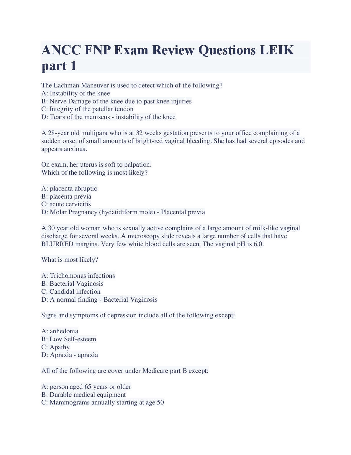 ANCC FNP Practice Exams 2026/27 | High-Yield Review Qs & Answers