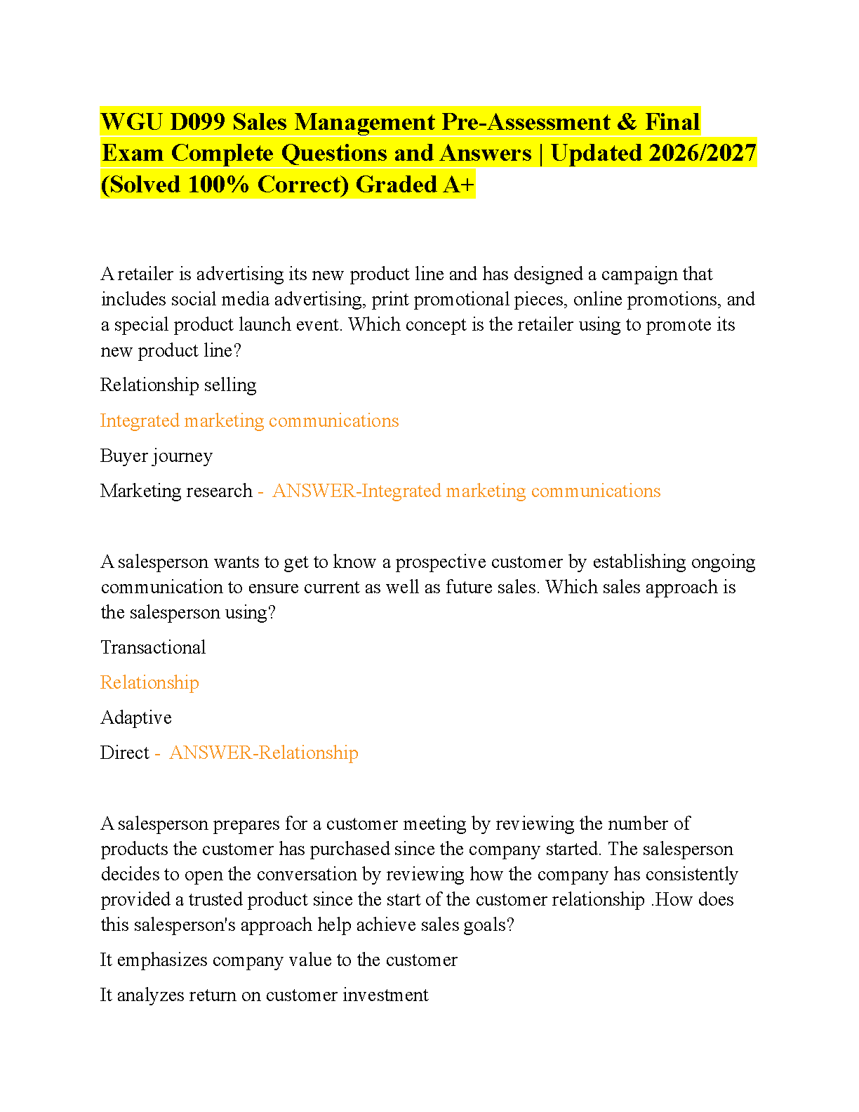 WGU D099 Sales Management Test Bank and Study Guide IMG-1