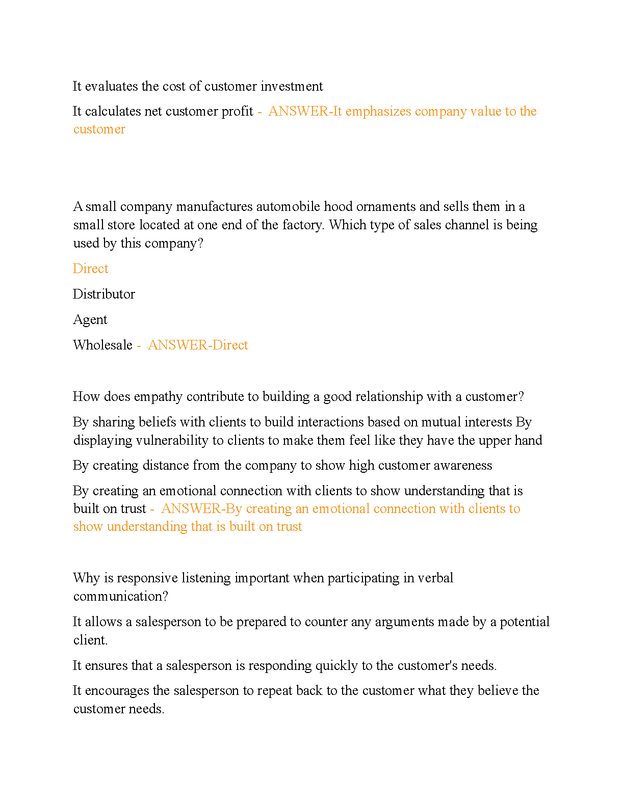WGU D099 Sales Management Test Bank and Study Guide