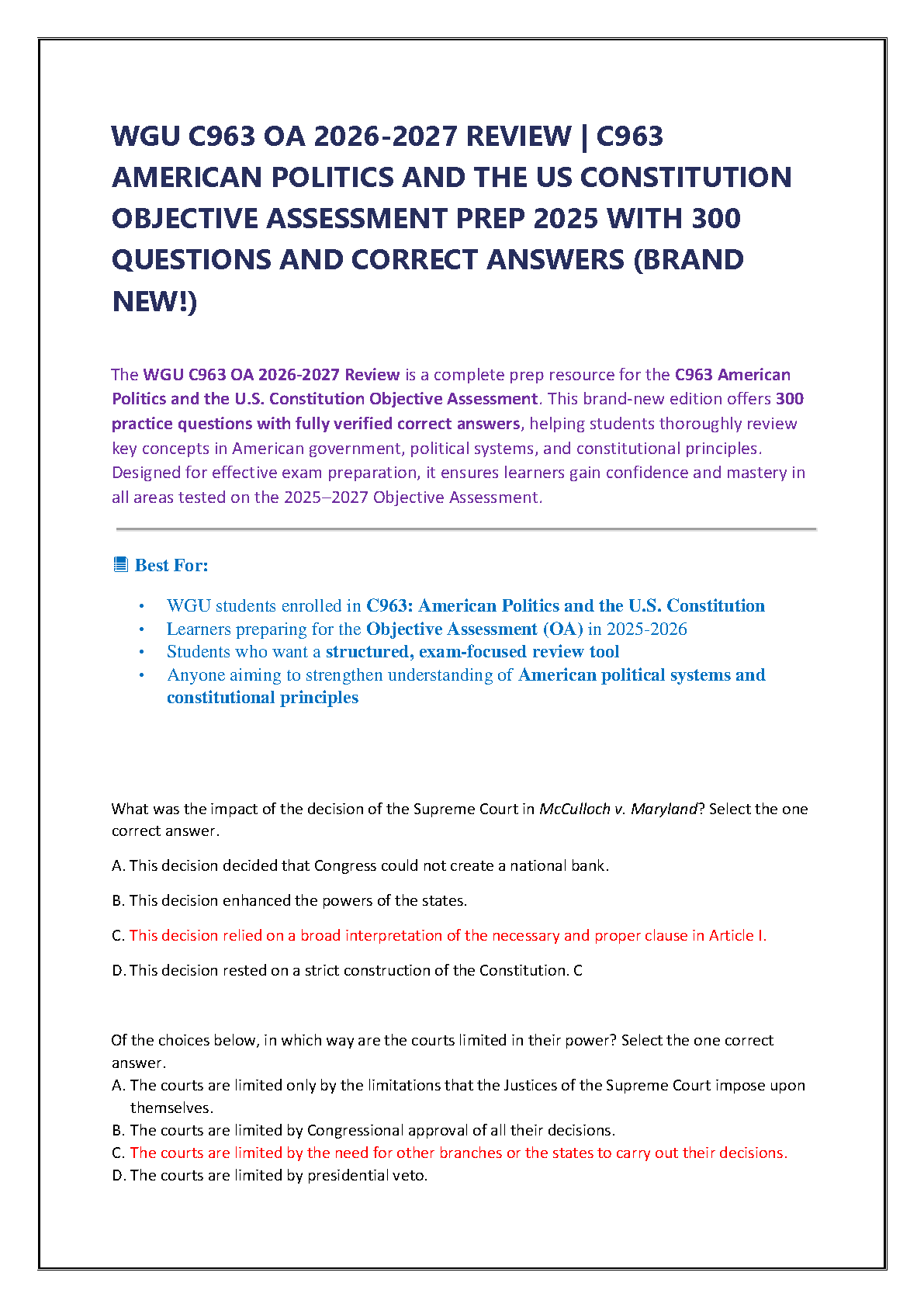 WGU C963 Test Bank: 300 QA for OA Success (2025)