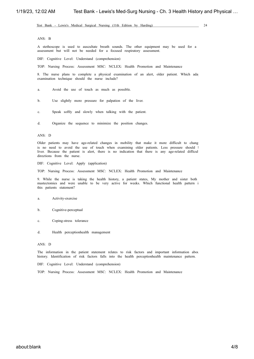 Lewis Med Surg Nursing Ch 3 Test Bank 2026/27 MCQs Harding Marjory IMG-1
