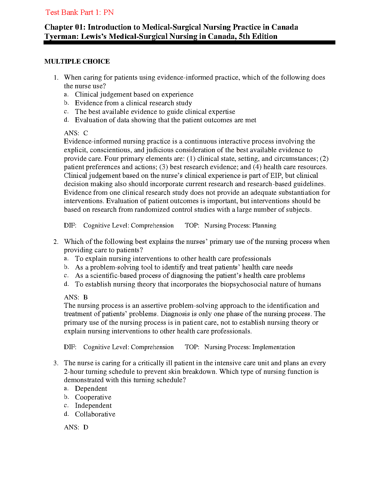 Medical-Surgical Nursing Canada Test Bank 2026/27