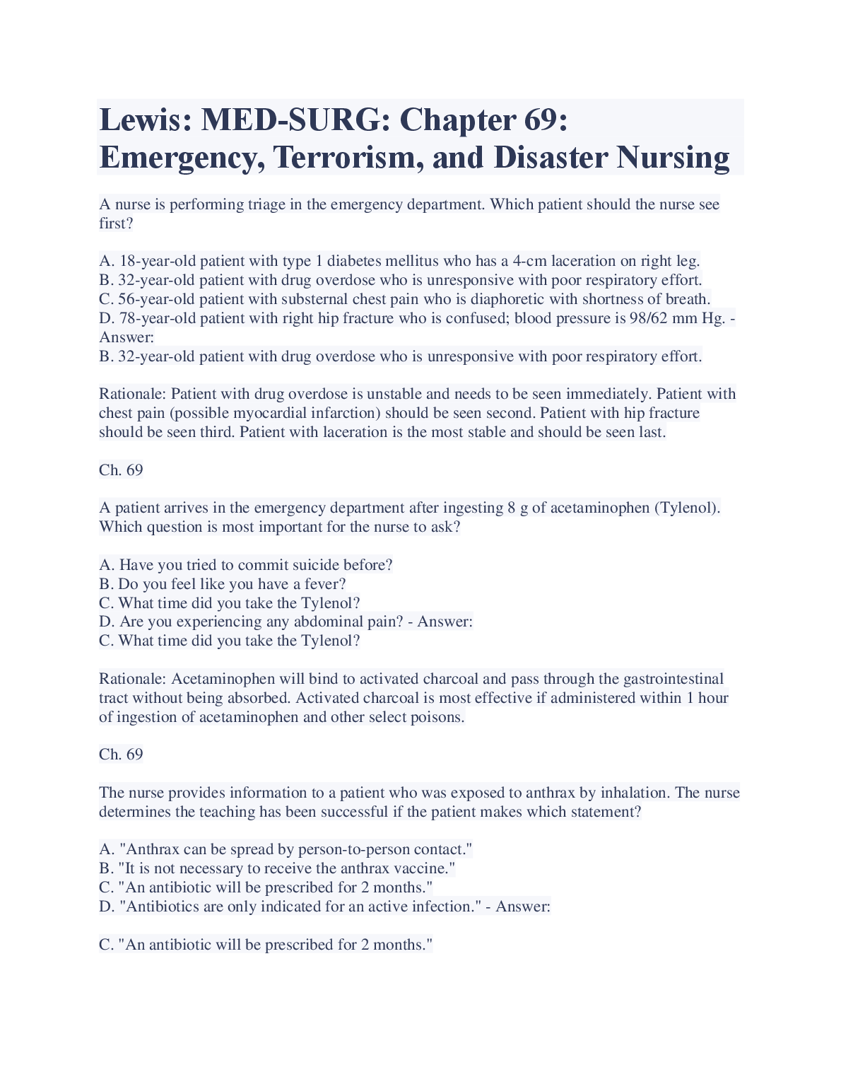 Emergency and Disaster Nursing Study Guide Lewis 10th Edition 2026/27