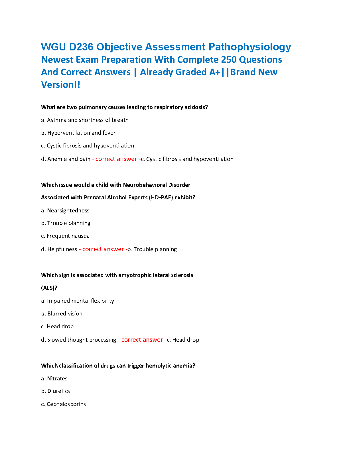 WGU D236 Pathophysiology Exam Prep 2026 Questions