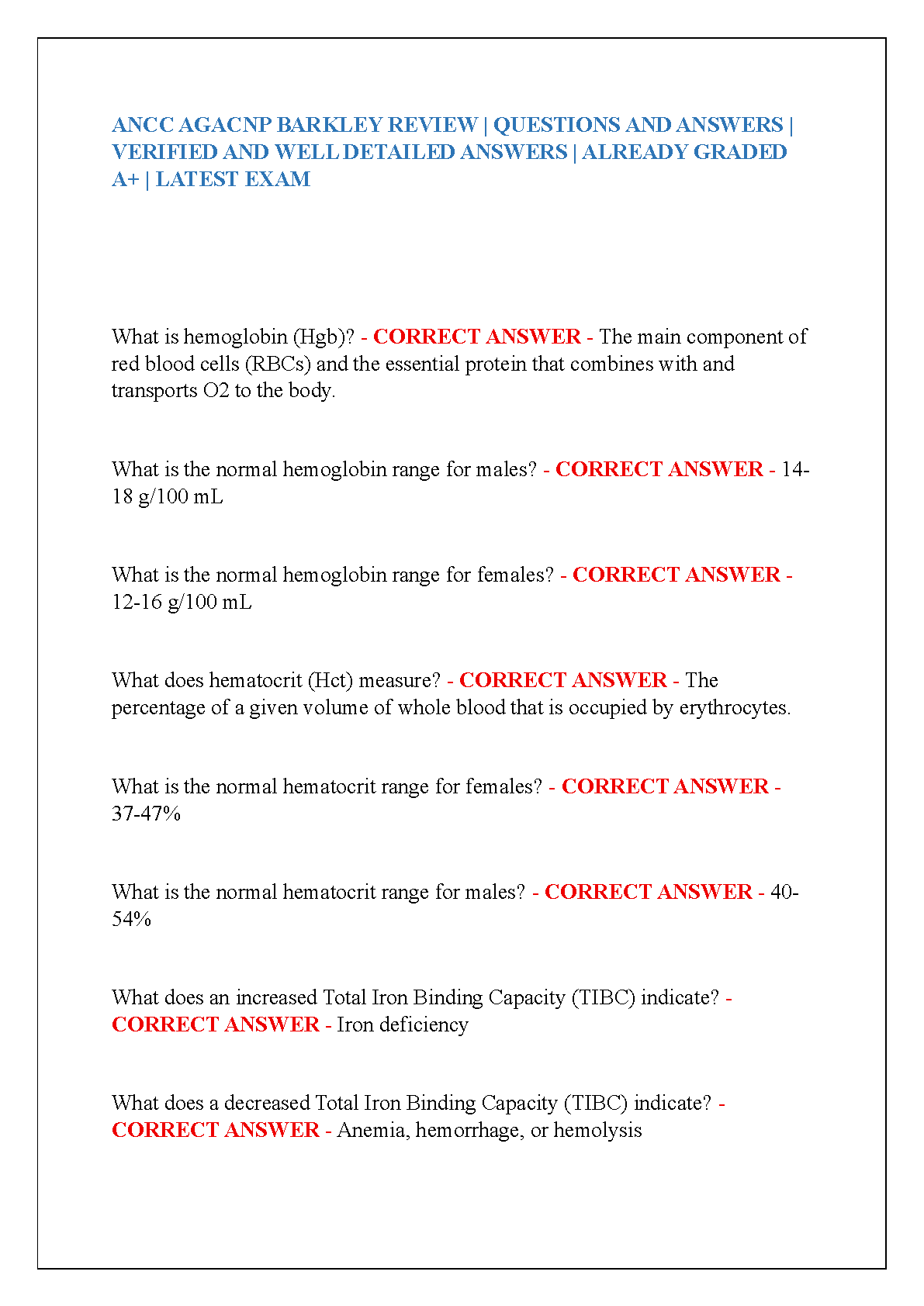 AGACNP Barkley Review Test Bank 2026/27 Exam Prep