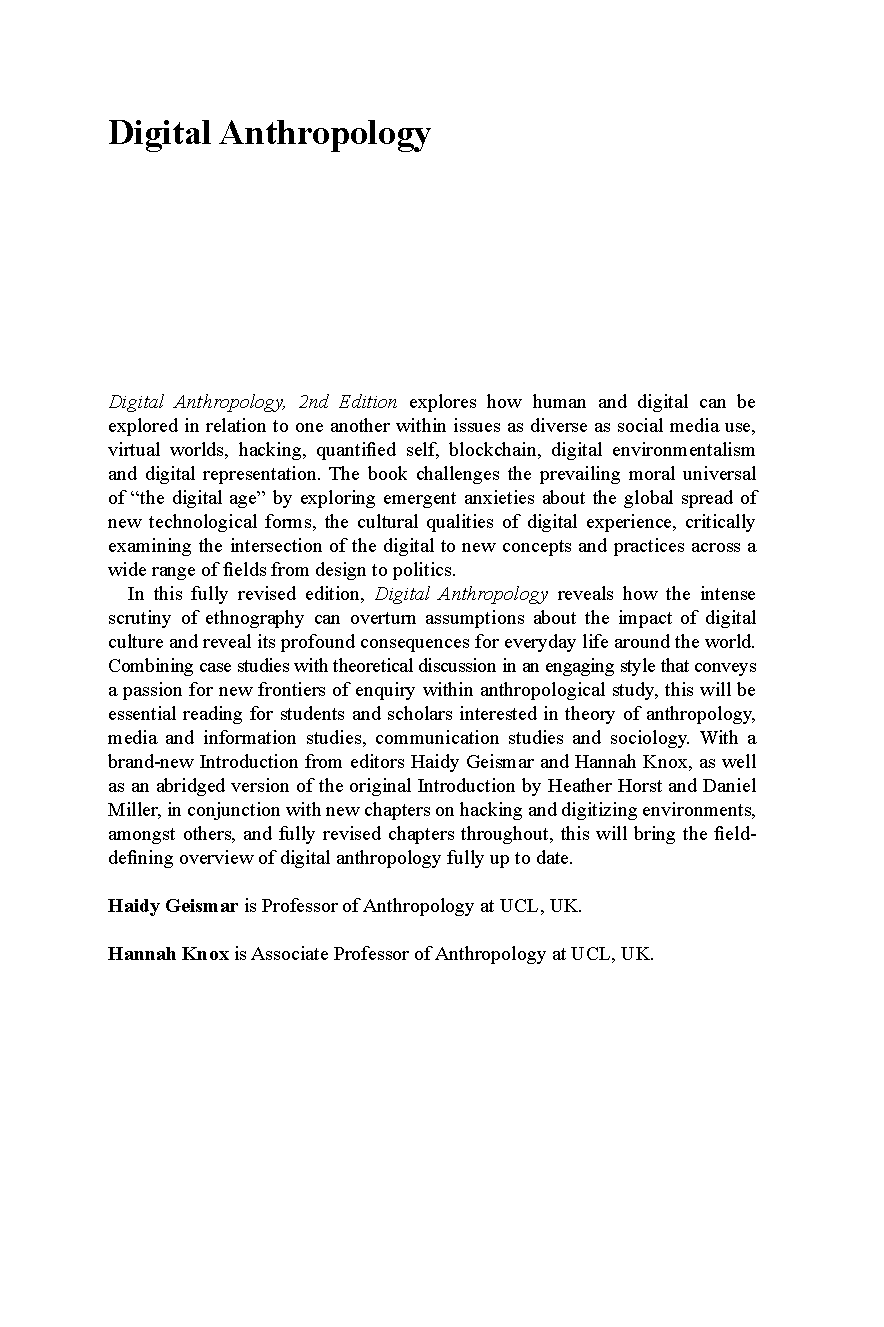 Digital Anthropology Test Bank 2nd Ed Geismar & Knox