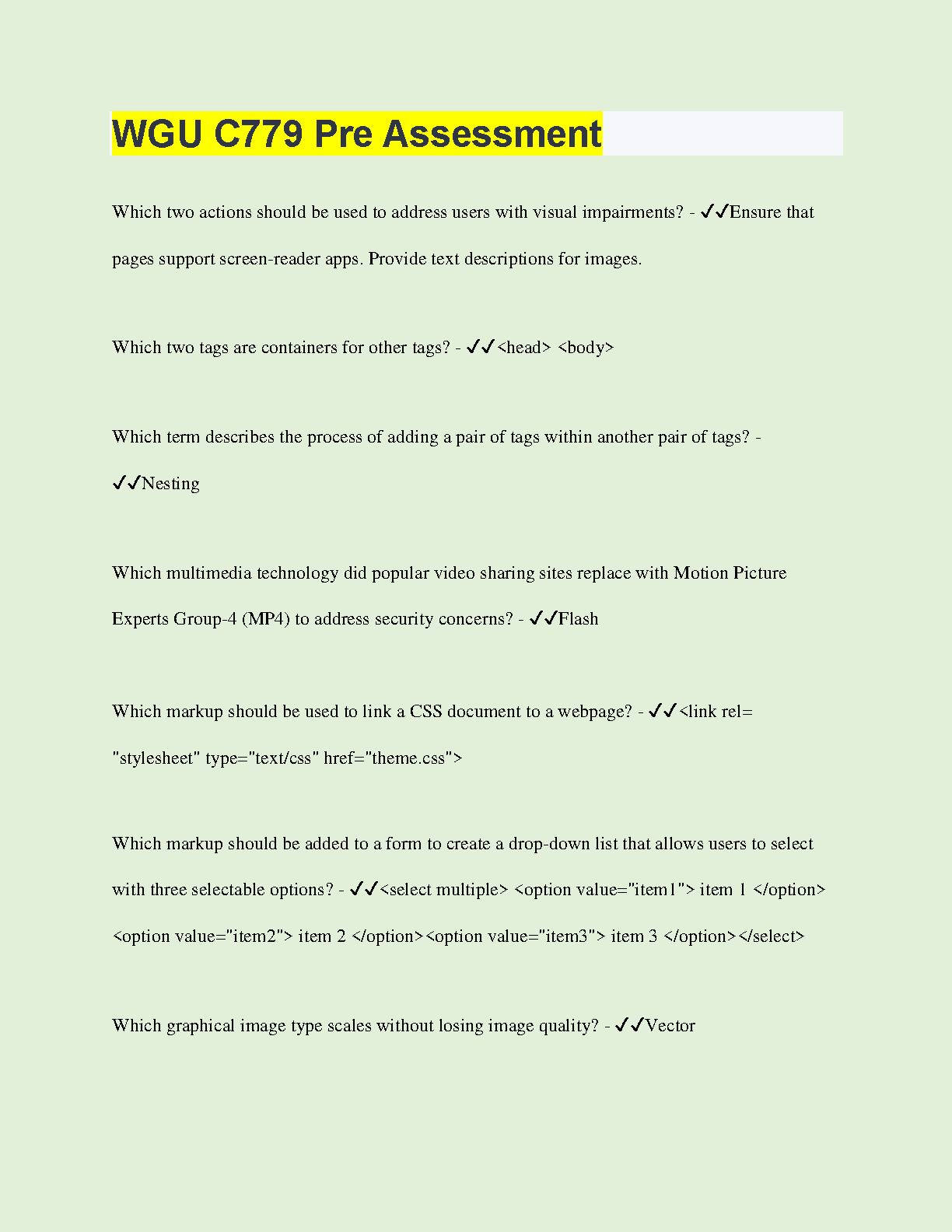 WGU C779 Pre-Assessment Study Guide 2024-2025