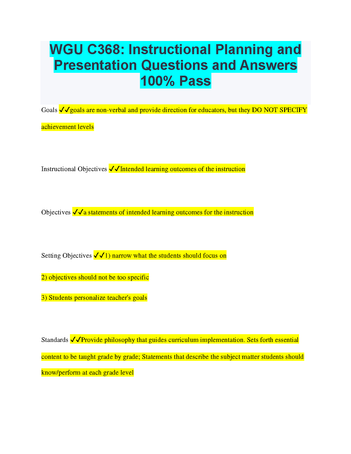WGU C368 Study Guide: Instructional Planning & Presentation