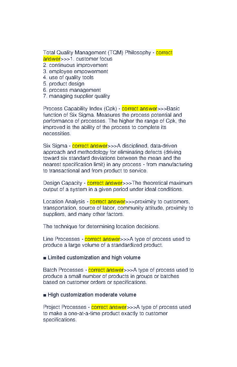 WGU C215 Operations Mgmt Study Guide 2025 Stevenson Ed 14
