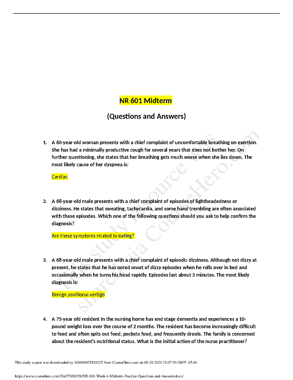 NR 601 Midterm Questions and Answers Verified Study Bank