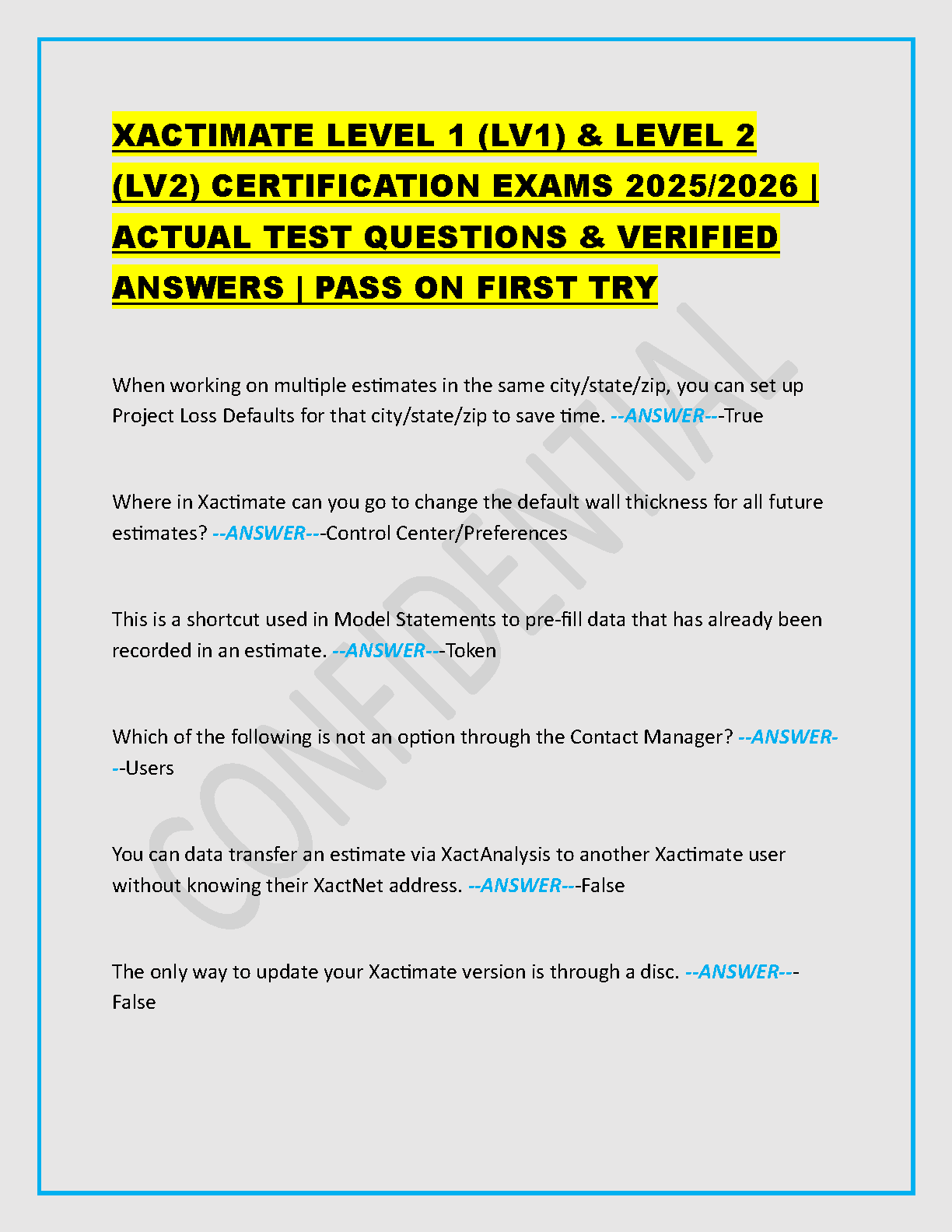 Xactimate LV1/LV2 Test Bank 2026: Pass First Try IMG-1