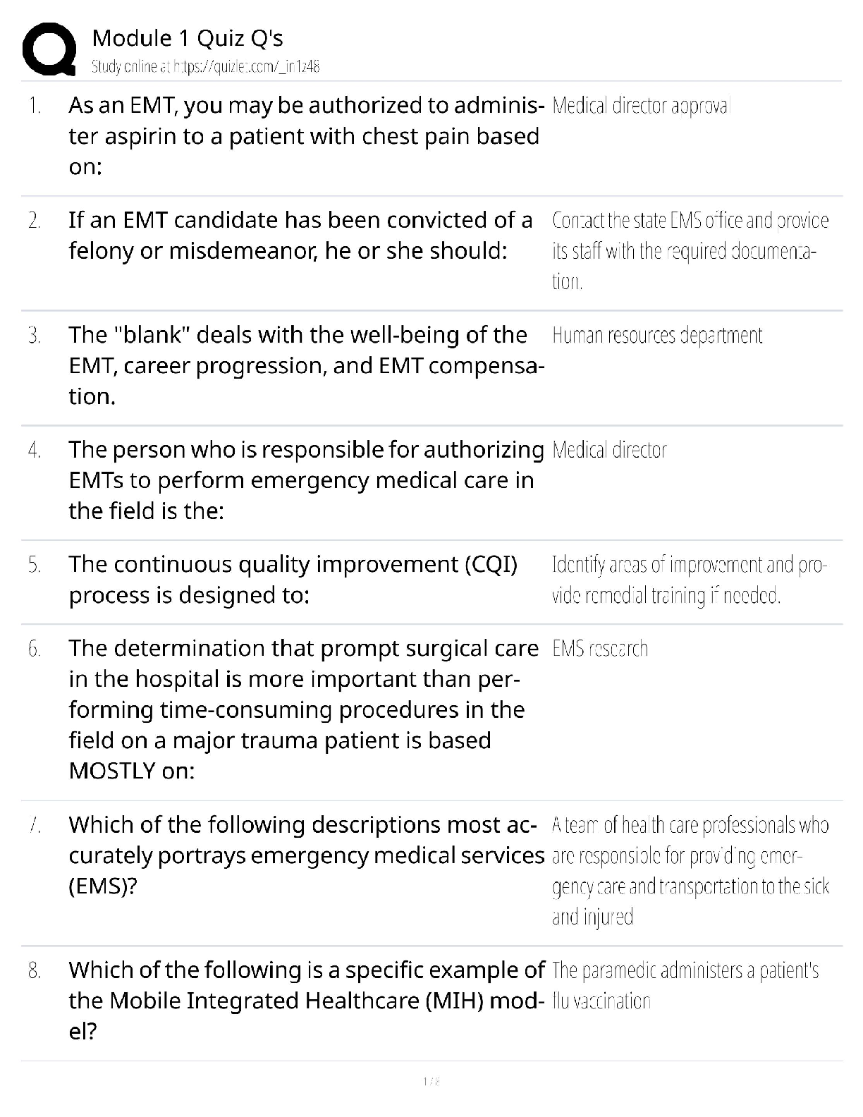 Module 1 EMT Test Bank - AAOS Habben Page Edition