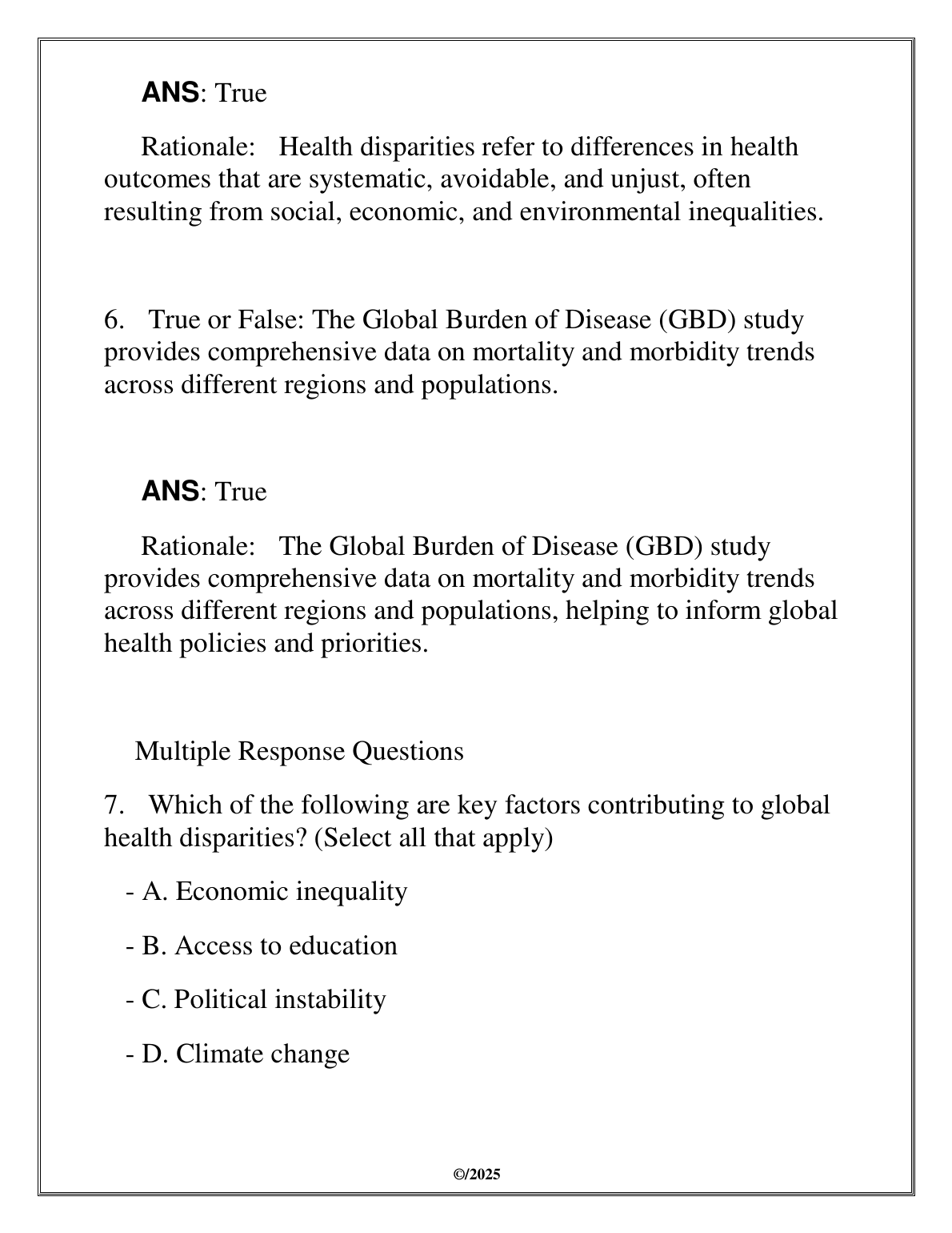 NURS 3660 Global Population Health Test Bank 2025 IMG-1