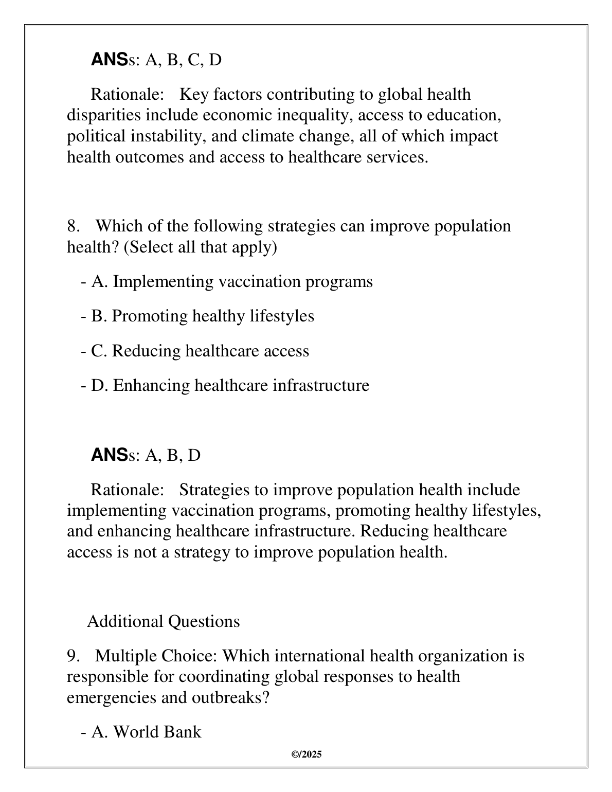 NURS 3660 Global Population Health Test Bank 2025