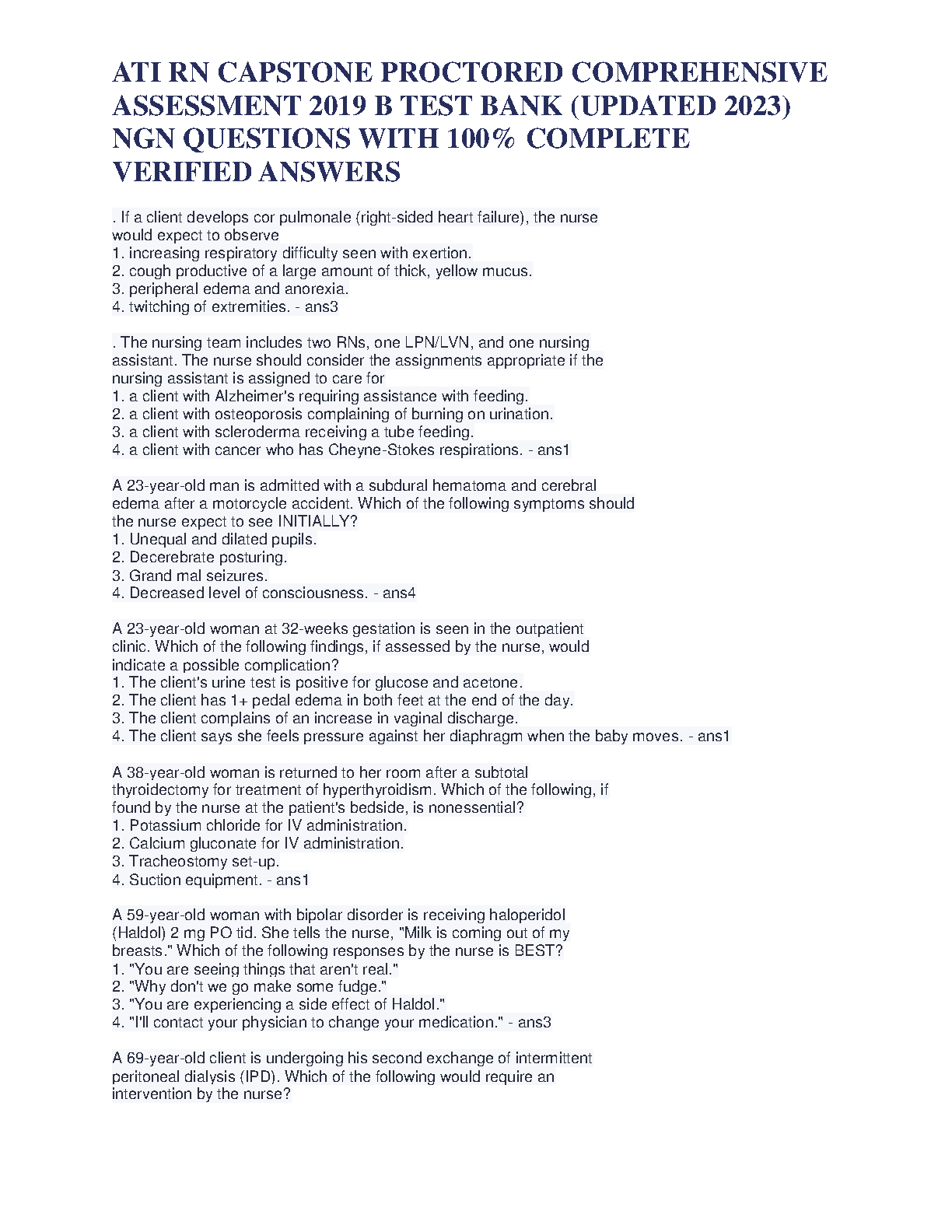 ATI RN Capstone Test Bank 2026 NGN Nursing Exam Prep