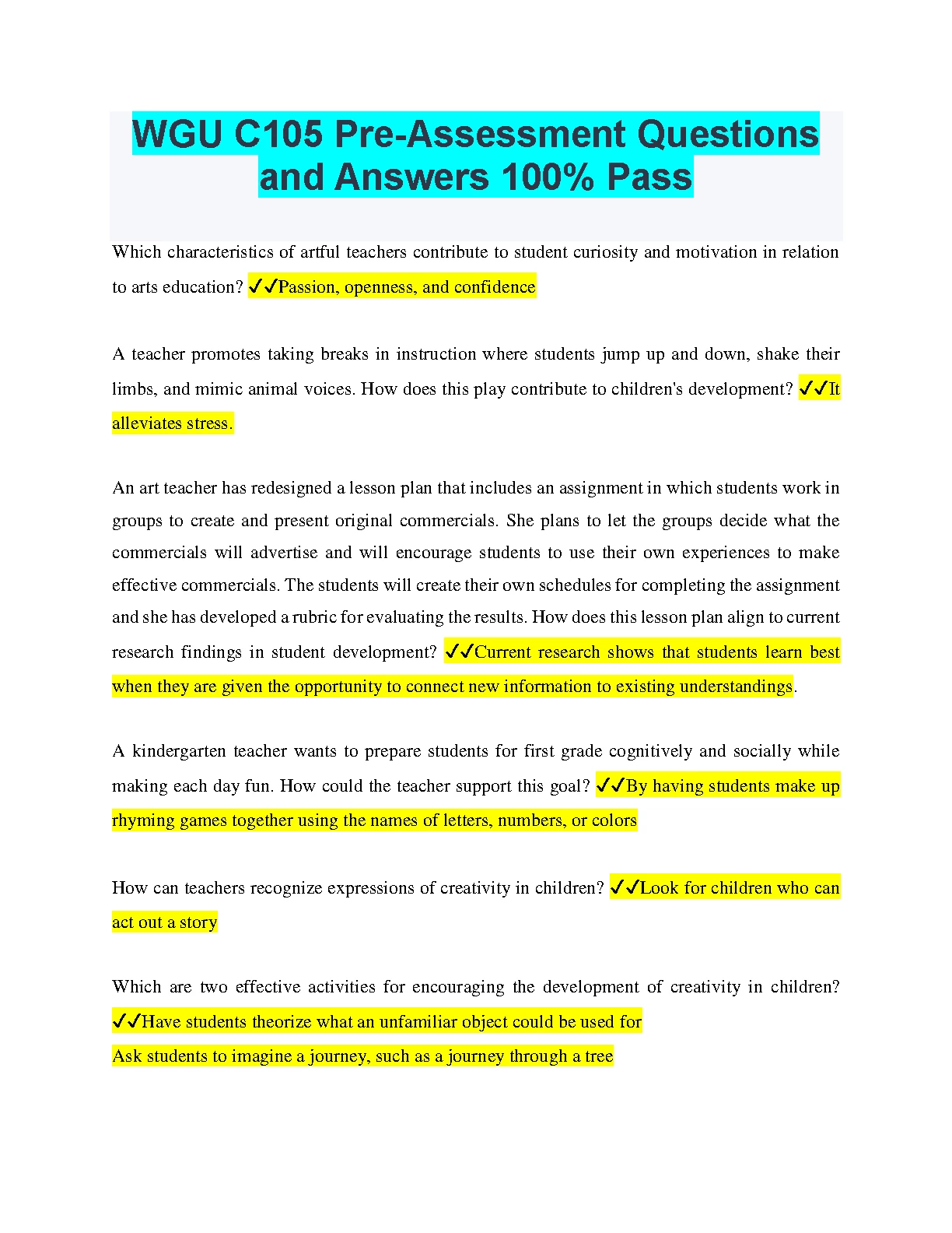 WGU C105 Pre-Assessment Questions & Answers Study Guide
