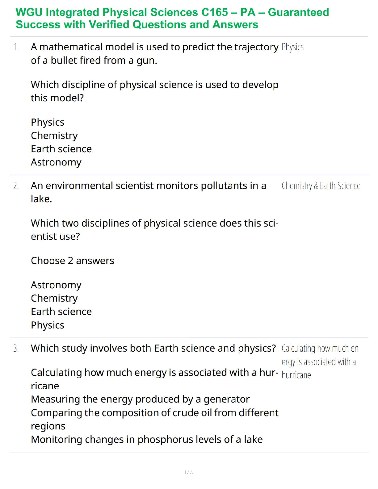 WGU C165 Physics Chemistry Earth Science Astronomy Test Bank IMG-1