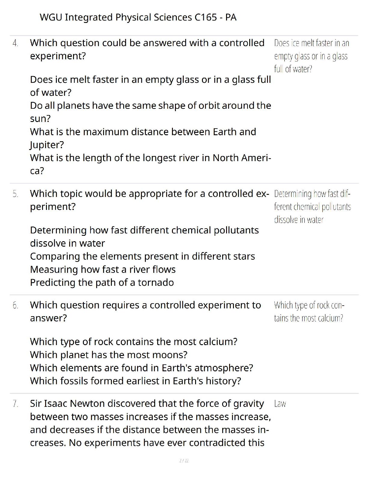 WGU C165 Physics Chemistry Earth Science Astronomy Test Bank