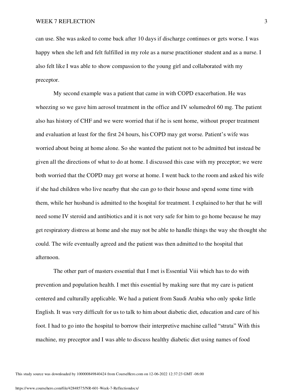 NR601 Week 7 Reflection Chamberlain Nursing MSN Clinical Case Study IMG-1