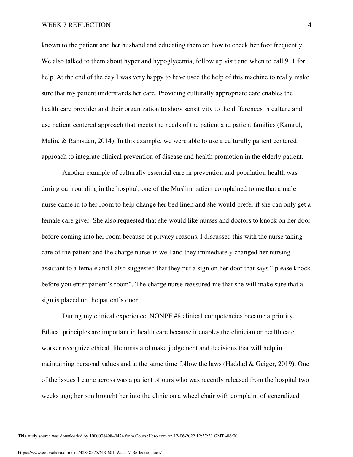 NR601 Week 7 Reflection Chamberlain Nursing MSN Clinical Case Study