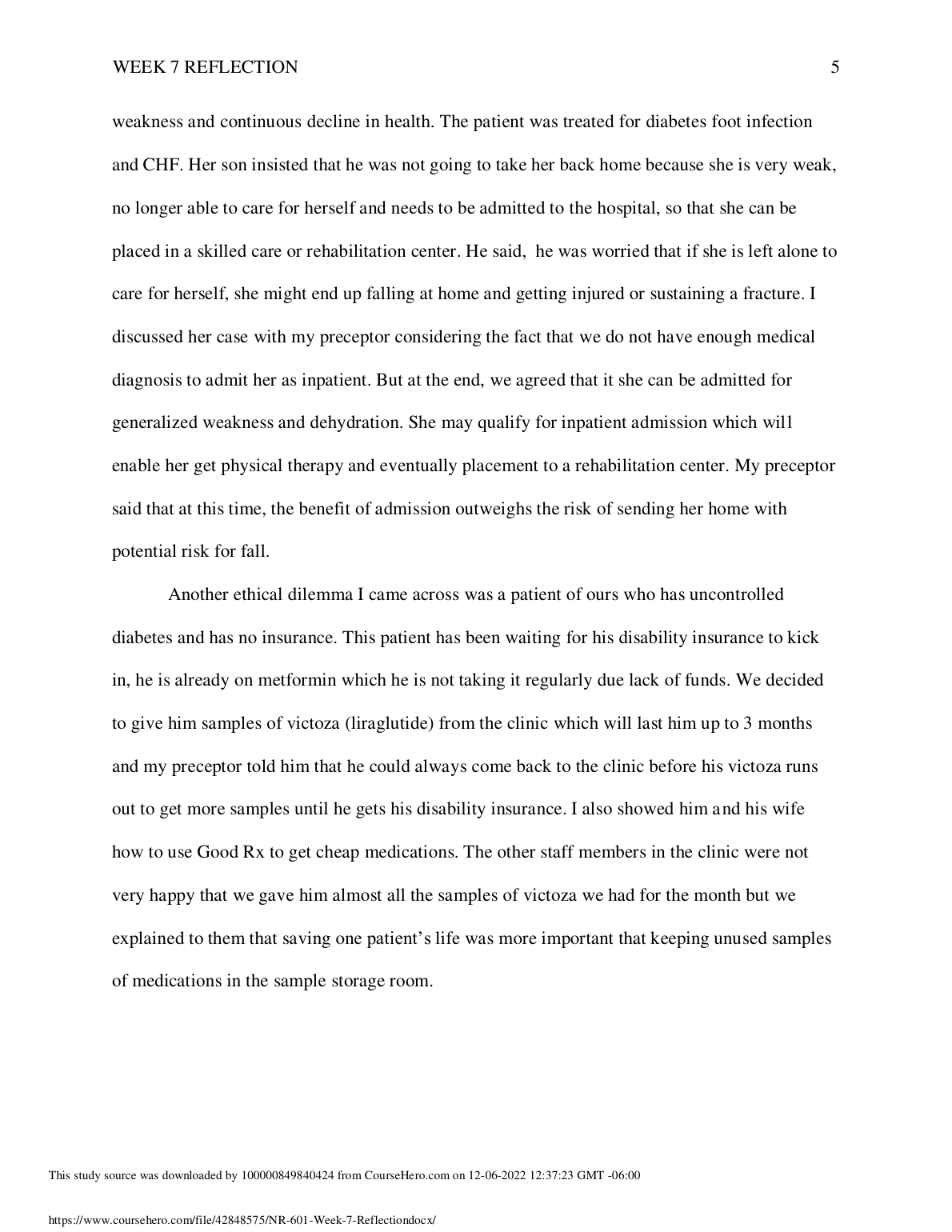 NR601 Week 7 Reflection Chamberlain Nursing MSN Clinical Case Study IMG-3