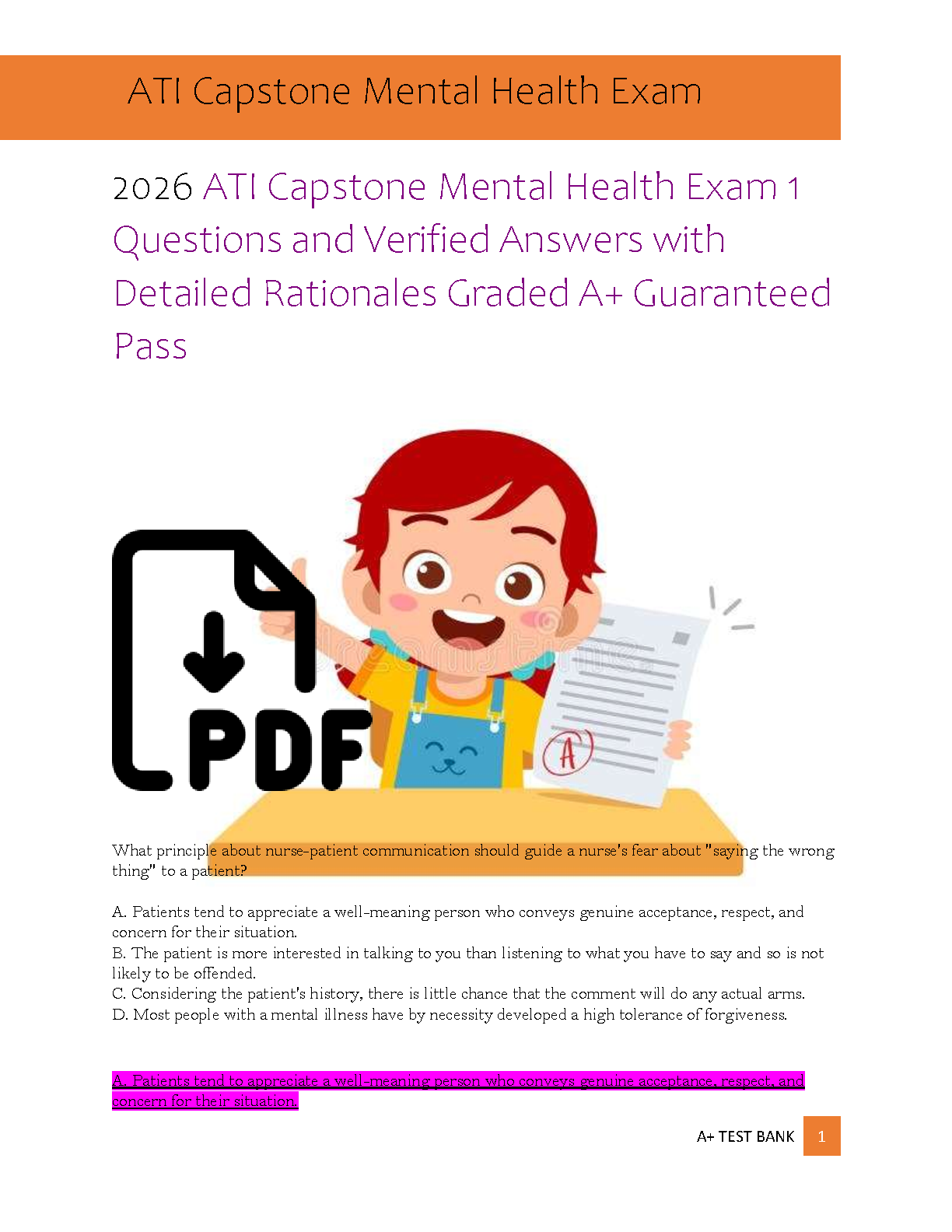 ATI Capstone MH Exam 1 Test Bank 2026 Q&A IMG-1