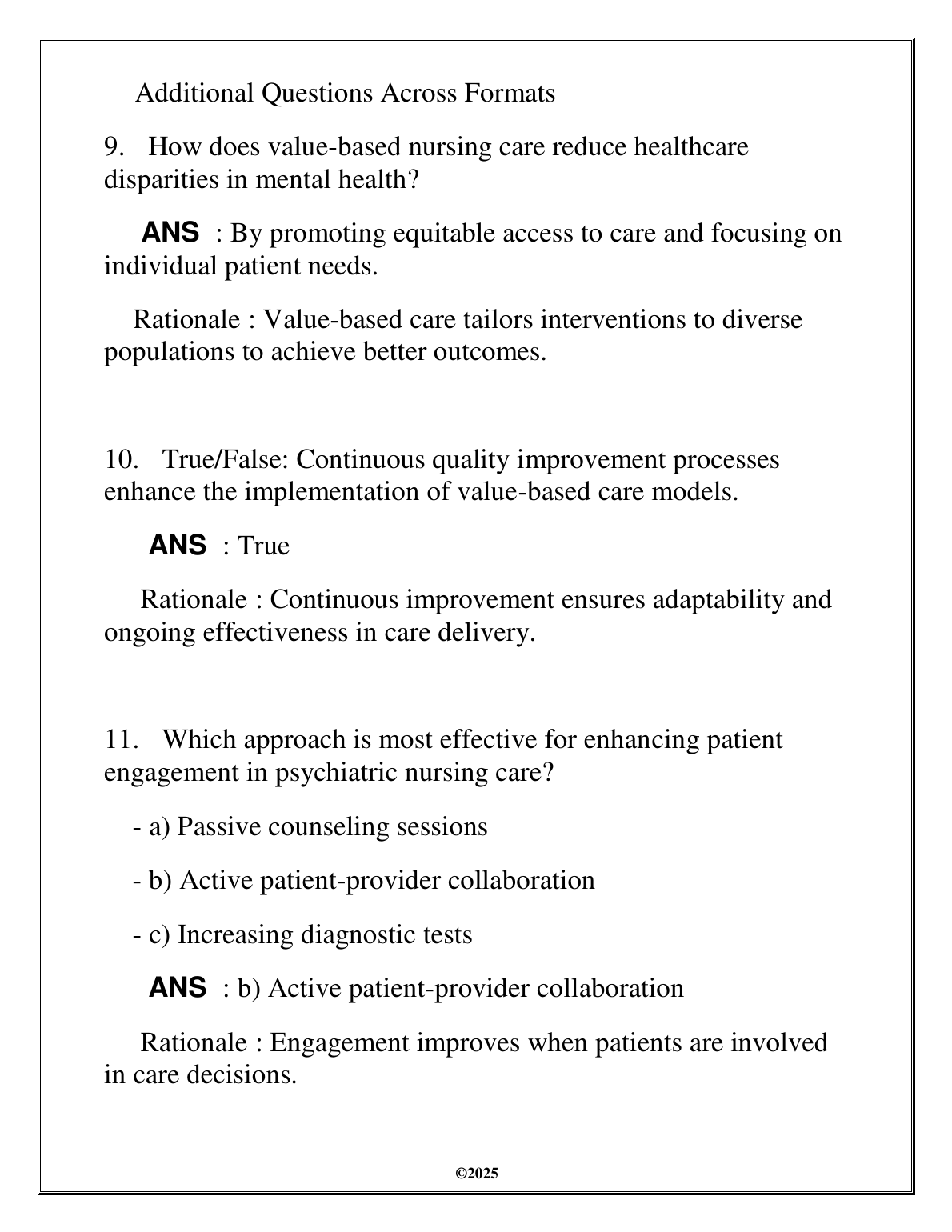 WGU NURS 5203 Value-Based Nursing FA Exam Review Qs and A's 2025