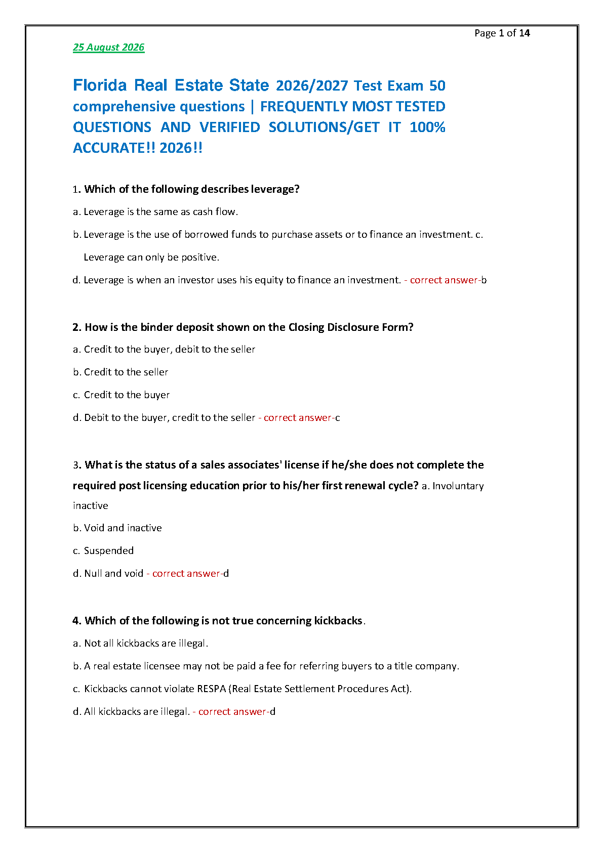 Real Estate Exam Questions: Leverage & Closing Disclosures IMG-1