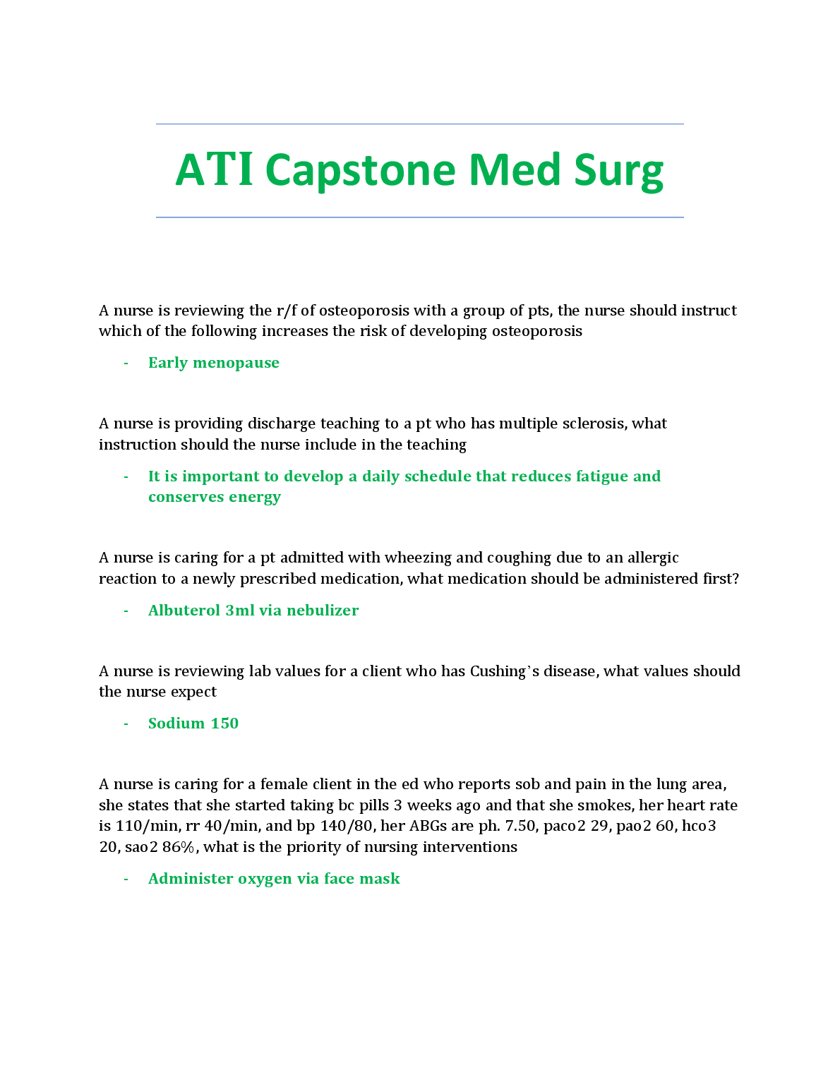 ATI Med Surg NCLEX Practice Test 2026/27 | ATI Capstone Prep
