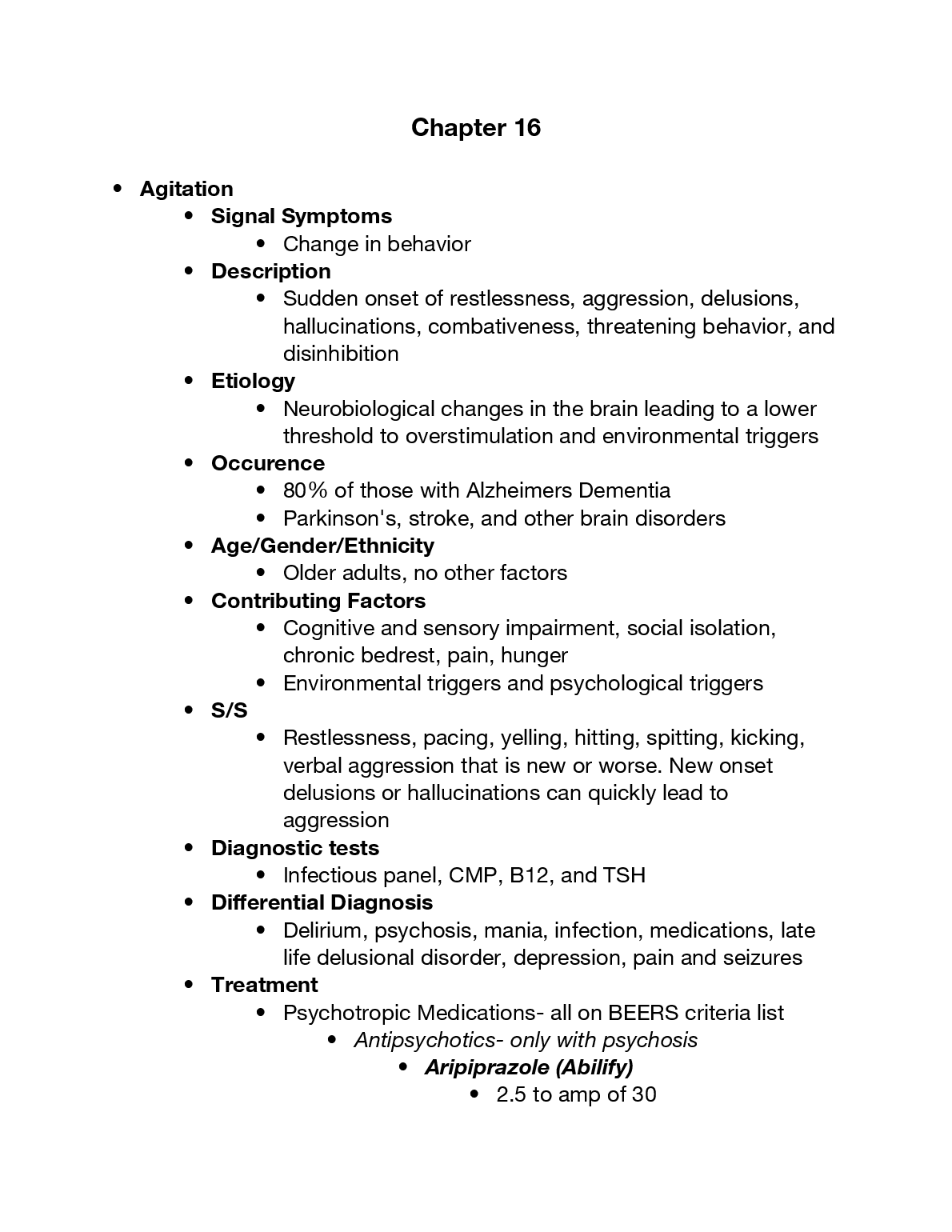 NR 601 Chapter 16 Agitation & Dementia Care Study Guide