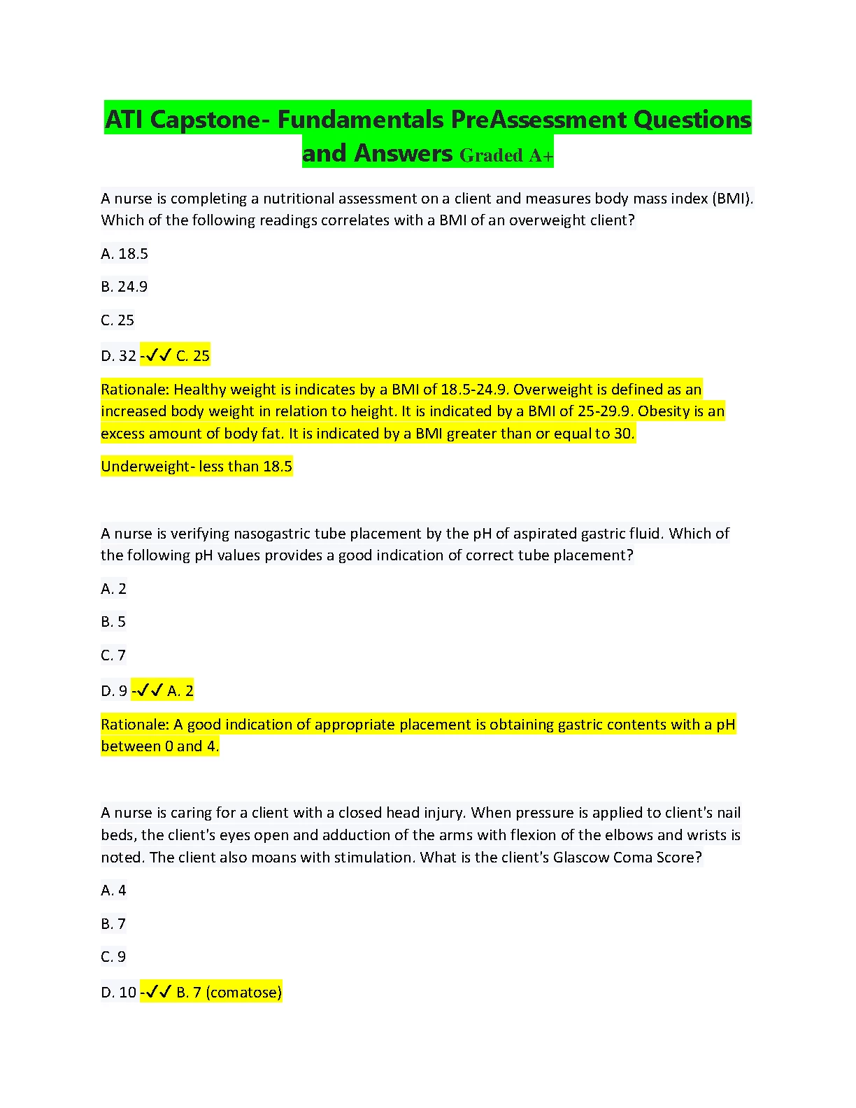 ATI Capstone Fundamentals Pre-Assessment Q&A 2026/27 IMG-1