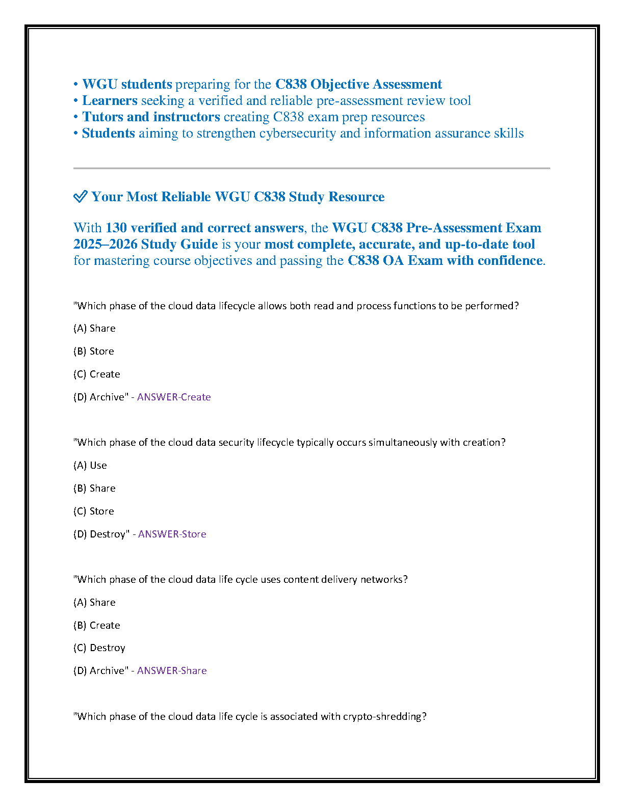 WGU C838 Test Bank 2025-26: A+ Graded Prep Guide