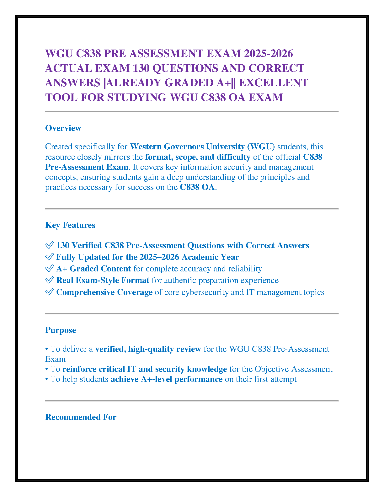 WGU C838 Test Bank 2025-26: A+ Graded Prep Guide