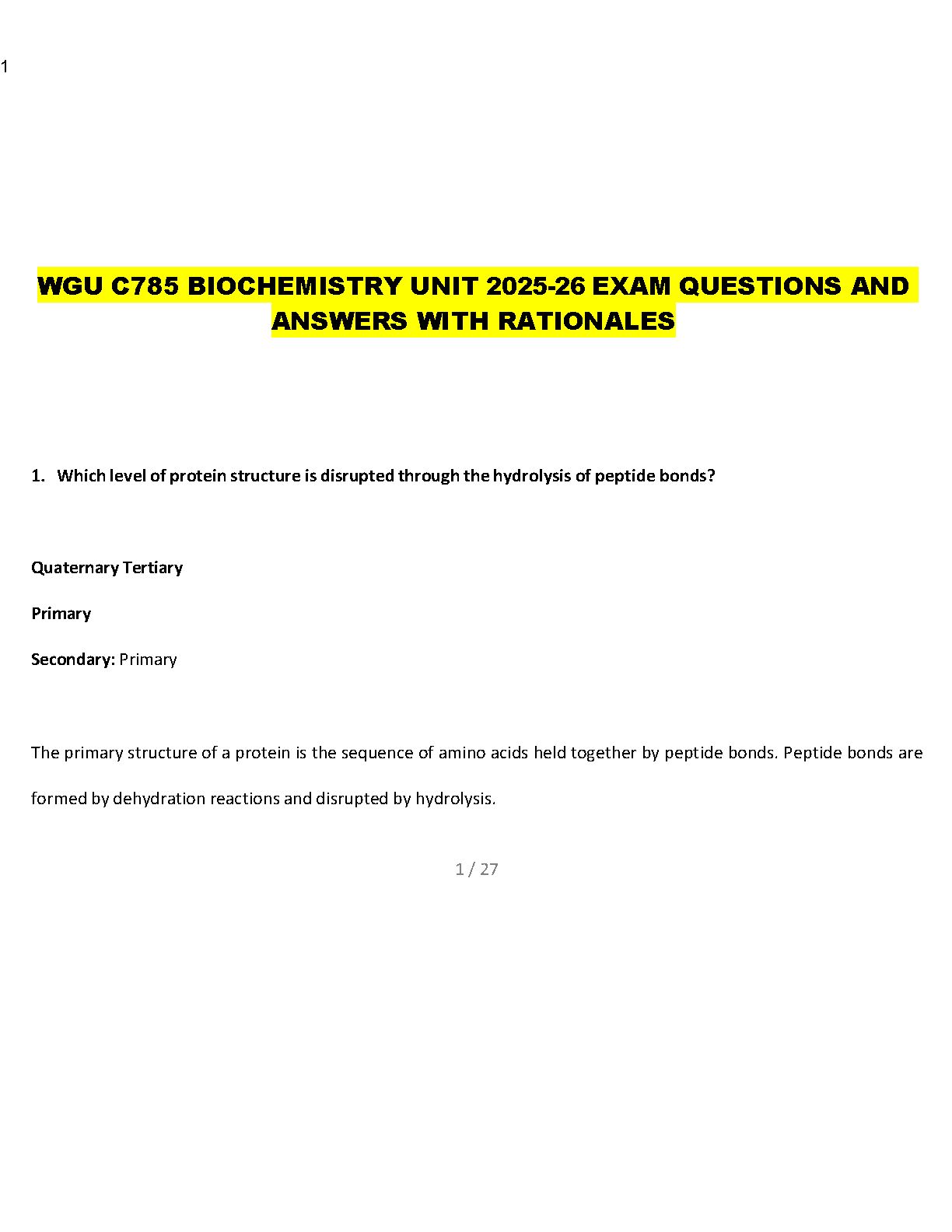 WGU C785 Biochemistry Test Bank 2025-2026 | Q&A with Rationale IMG-1