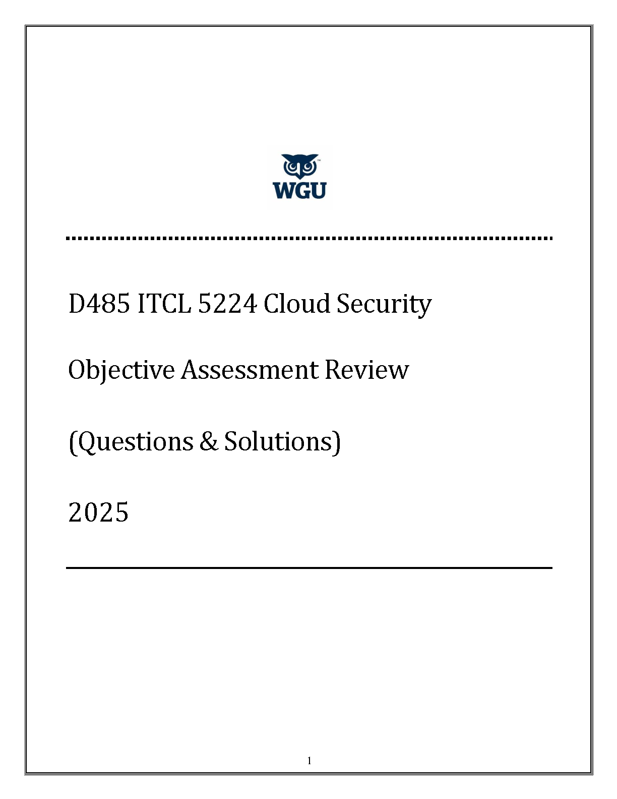 ITCL 5224 Cloud Security Exam Review WGU 2025