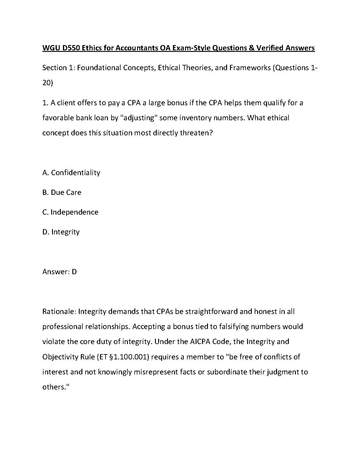WGU D550 Ethics for Accountants OA Questions & Answers 2026-27 IMG-1