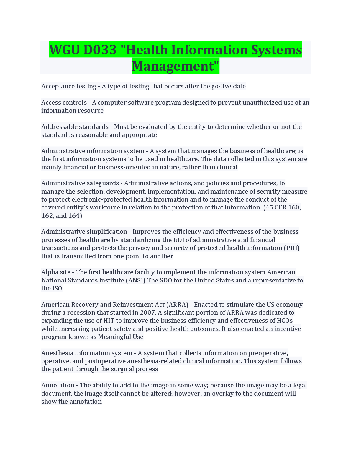WGU D033 HIS Management Study Guide 2024/2025 Exam Prep