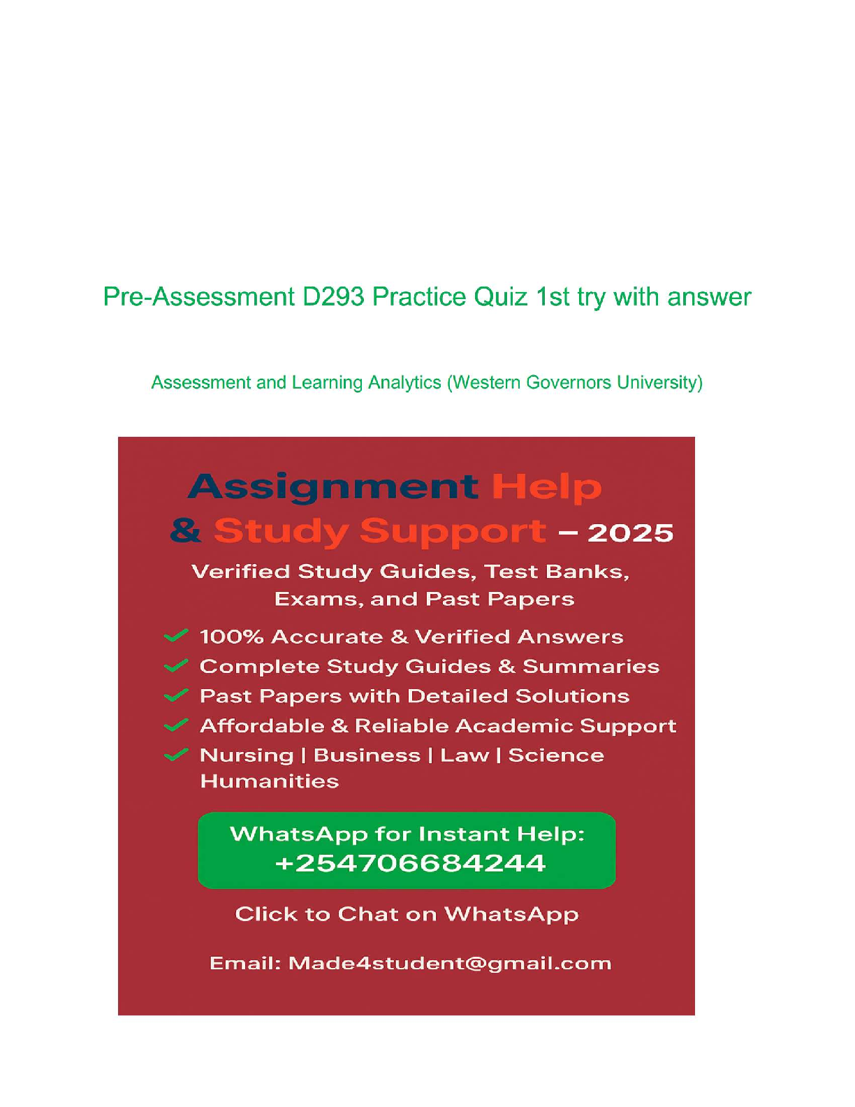 WGU D293 Pre-Assessment Test Bank: Questions and Verified Answers IMG-1