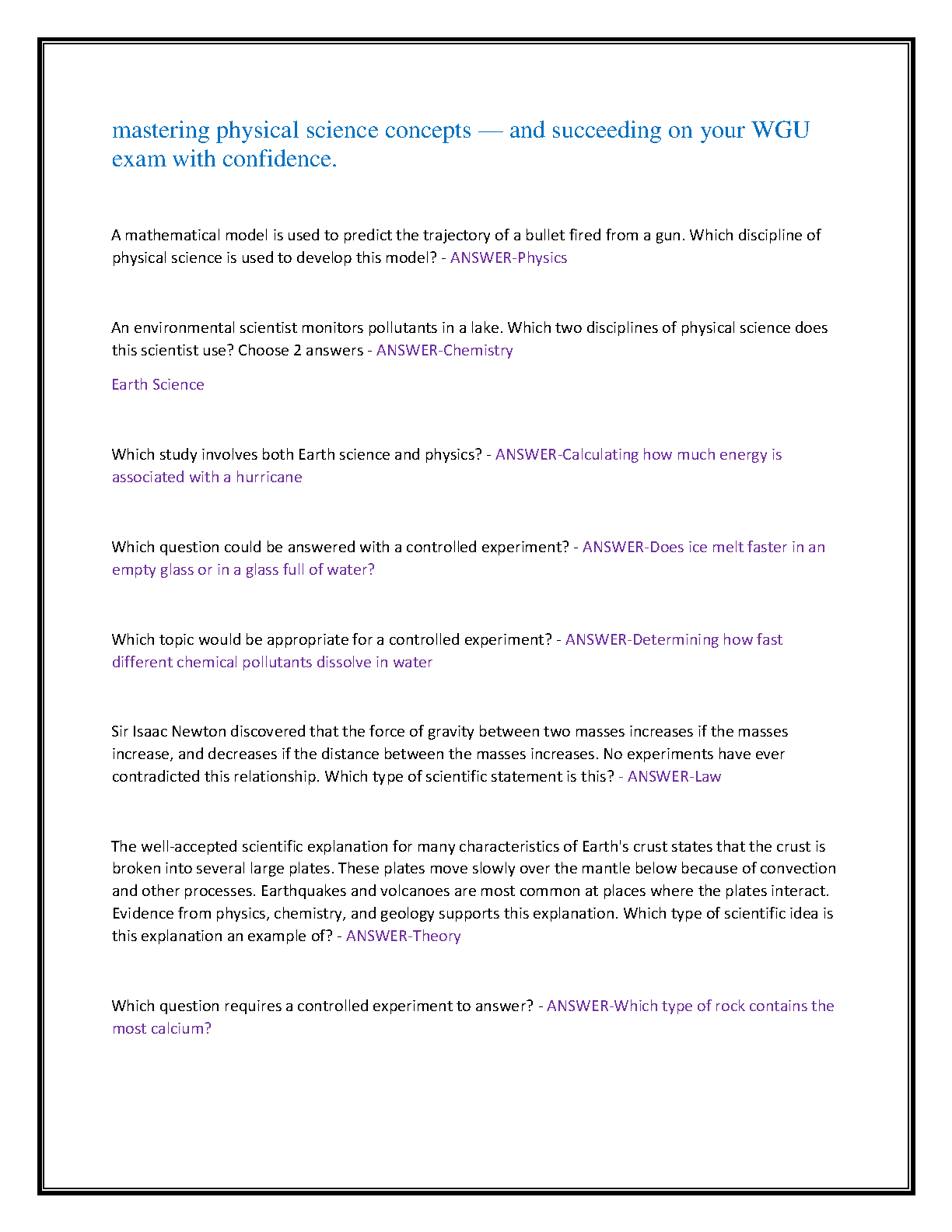 WGU C165 Integrated Physical Sciences OA Study Guide 2025